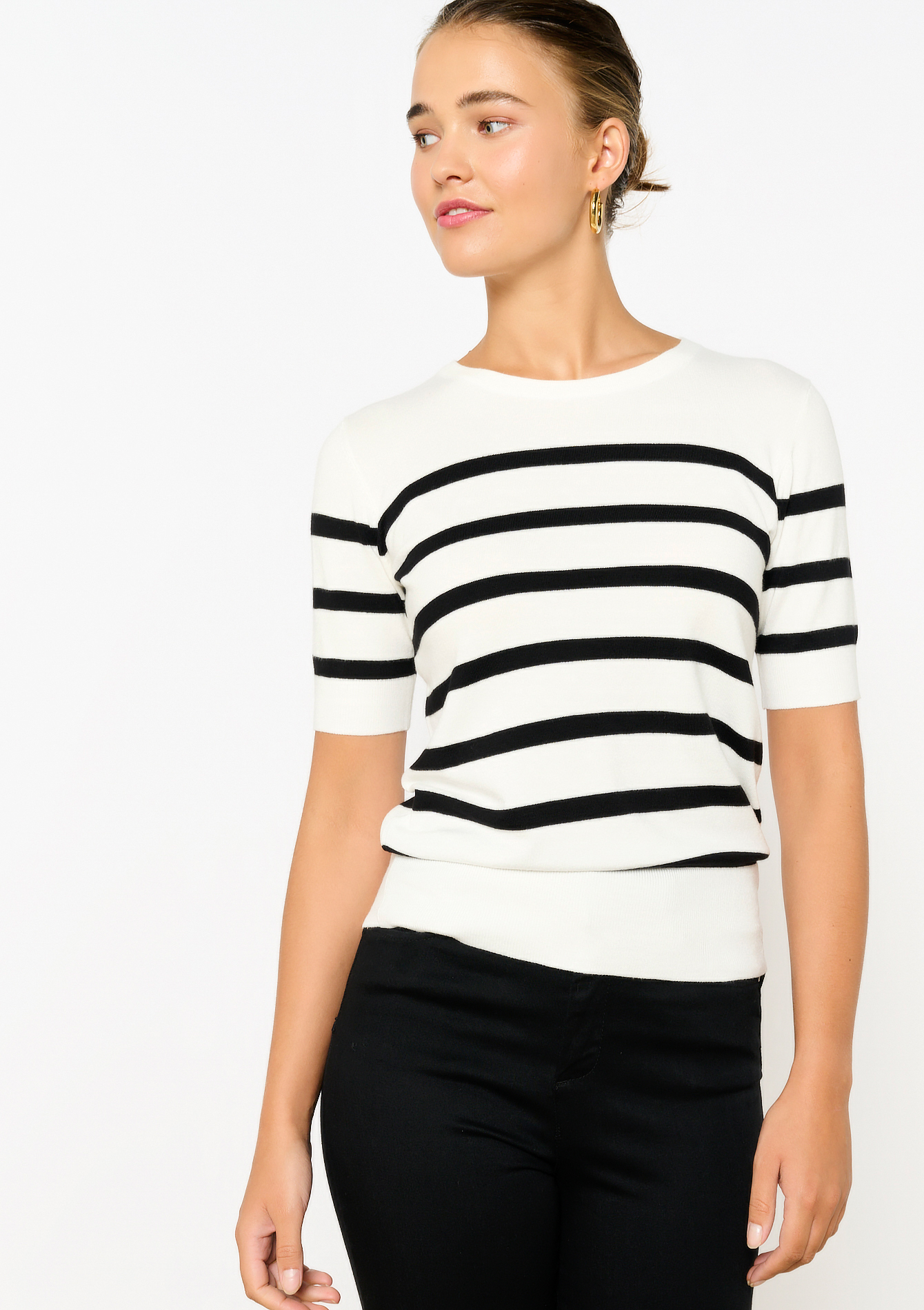 Striped short-sleeved jumper, undefined - OFFWHITE - undefined
