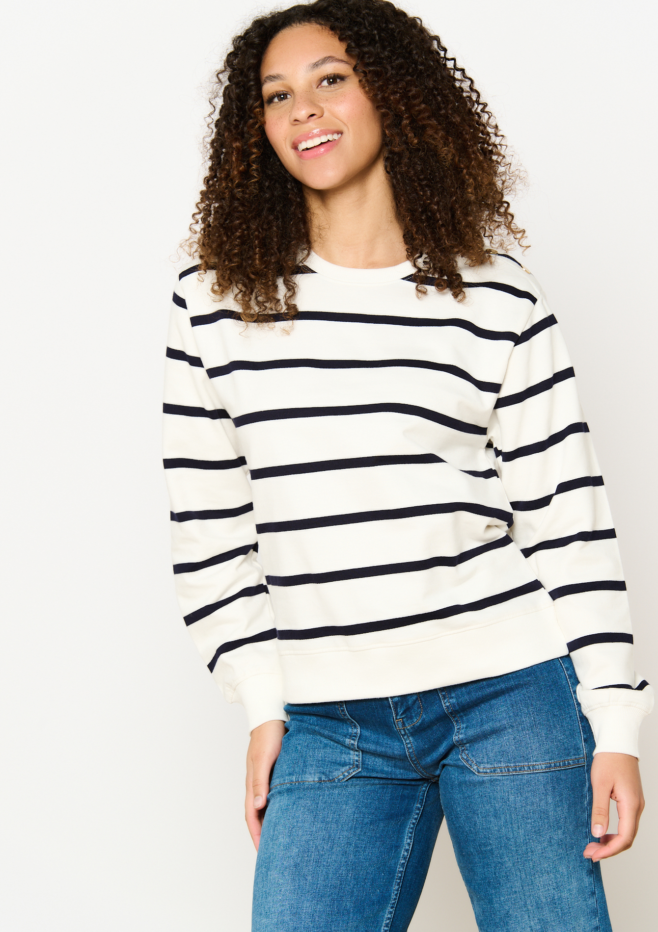 Sweat à rayures, undefined - VANILLA WHITE - undefined