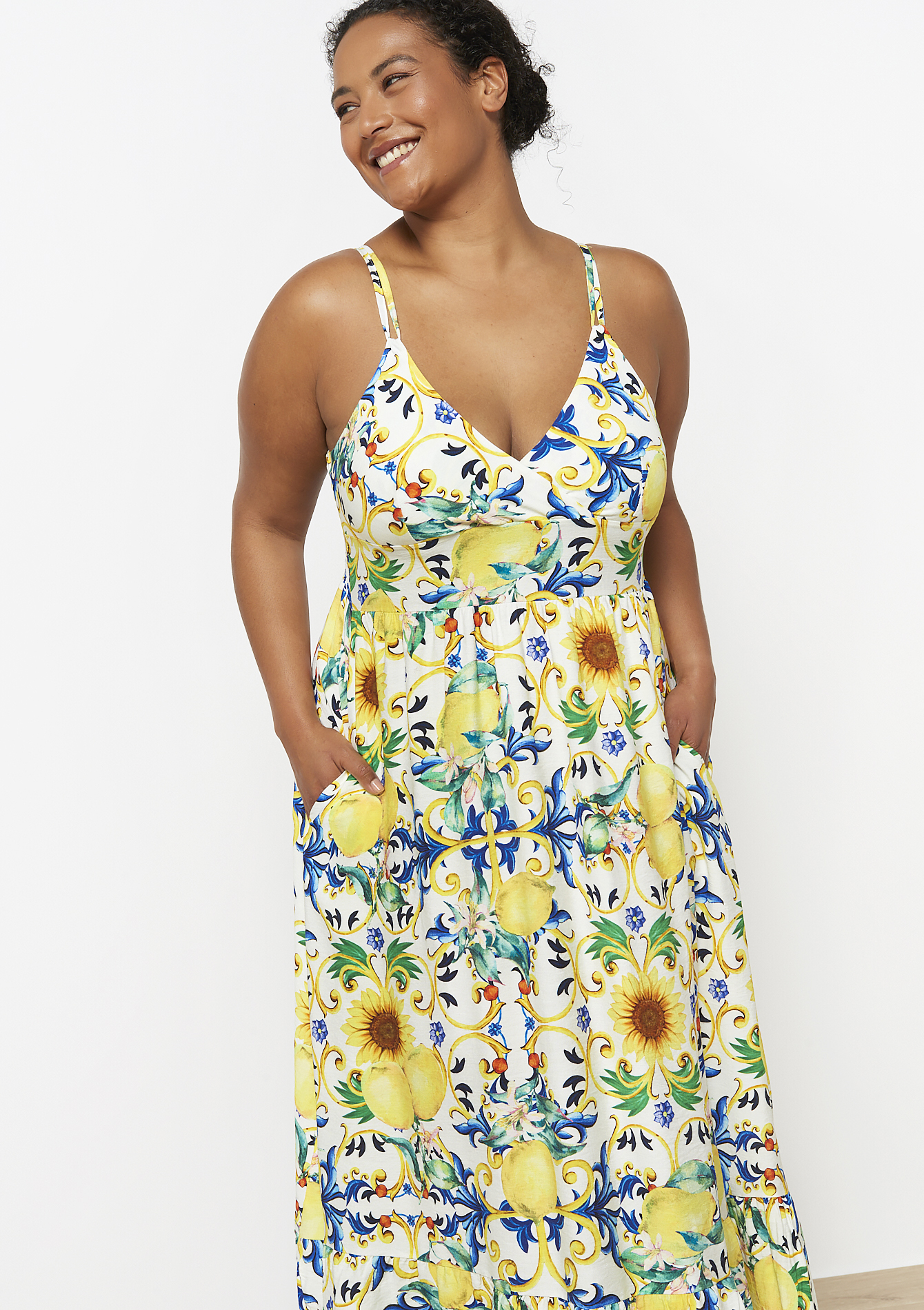 Robe longue imprimée citron, undefined - YELLOW PASTEL - undefined