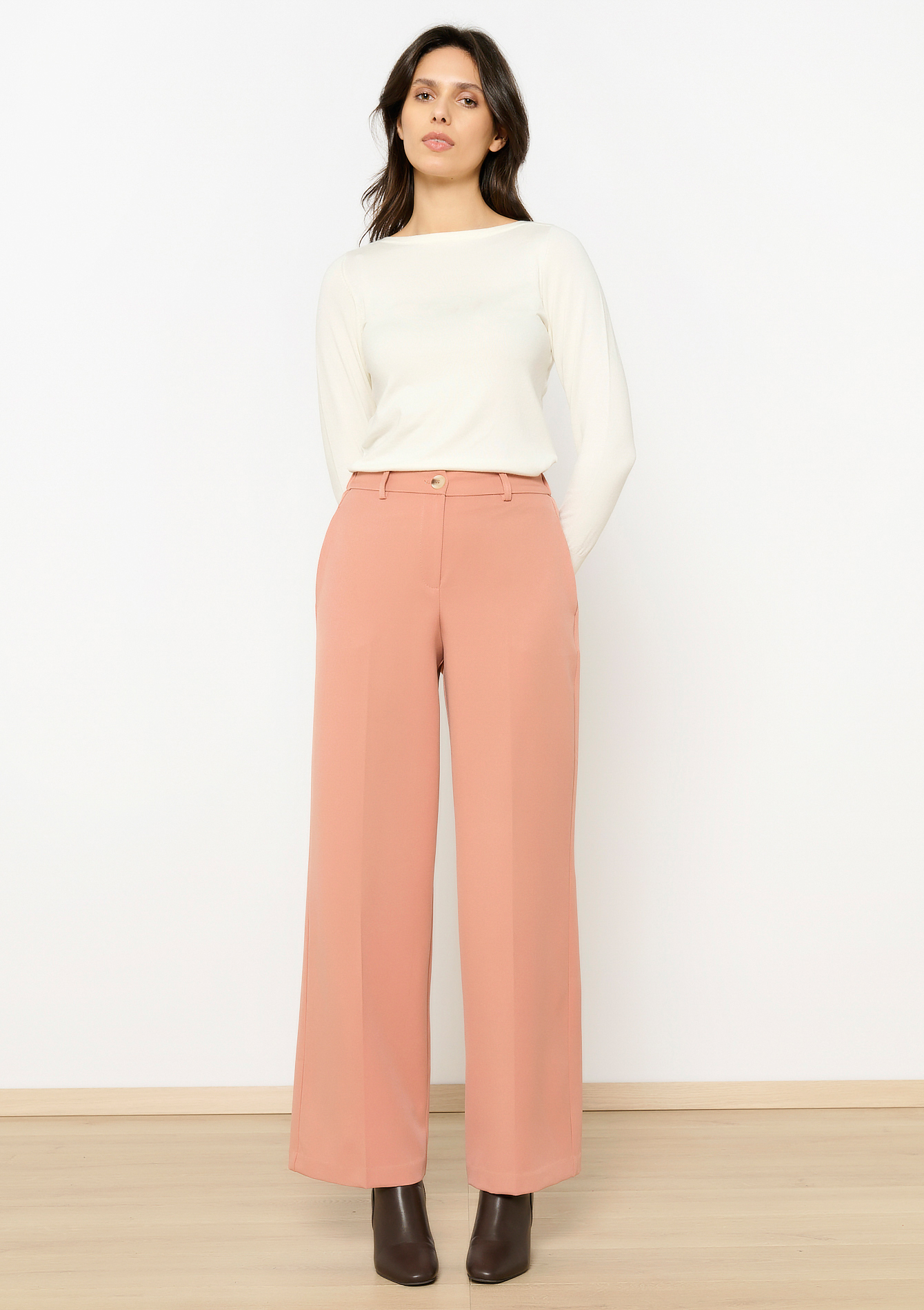 Pantalon évasé en sergé, undefined - COSMETIC PINK - undefined