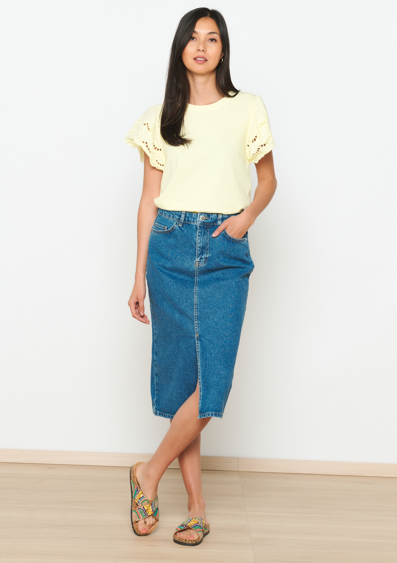 Midi denim skirt, undefined - MEDIUM BLUE - undefined