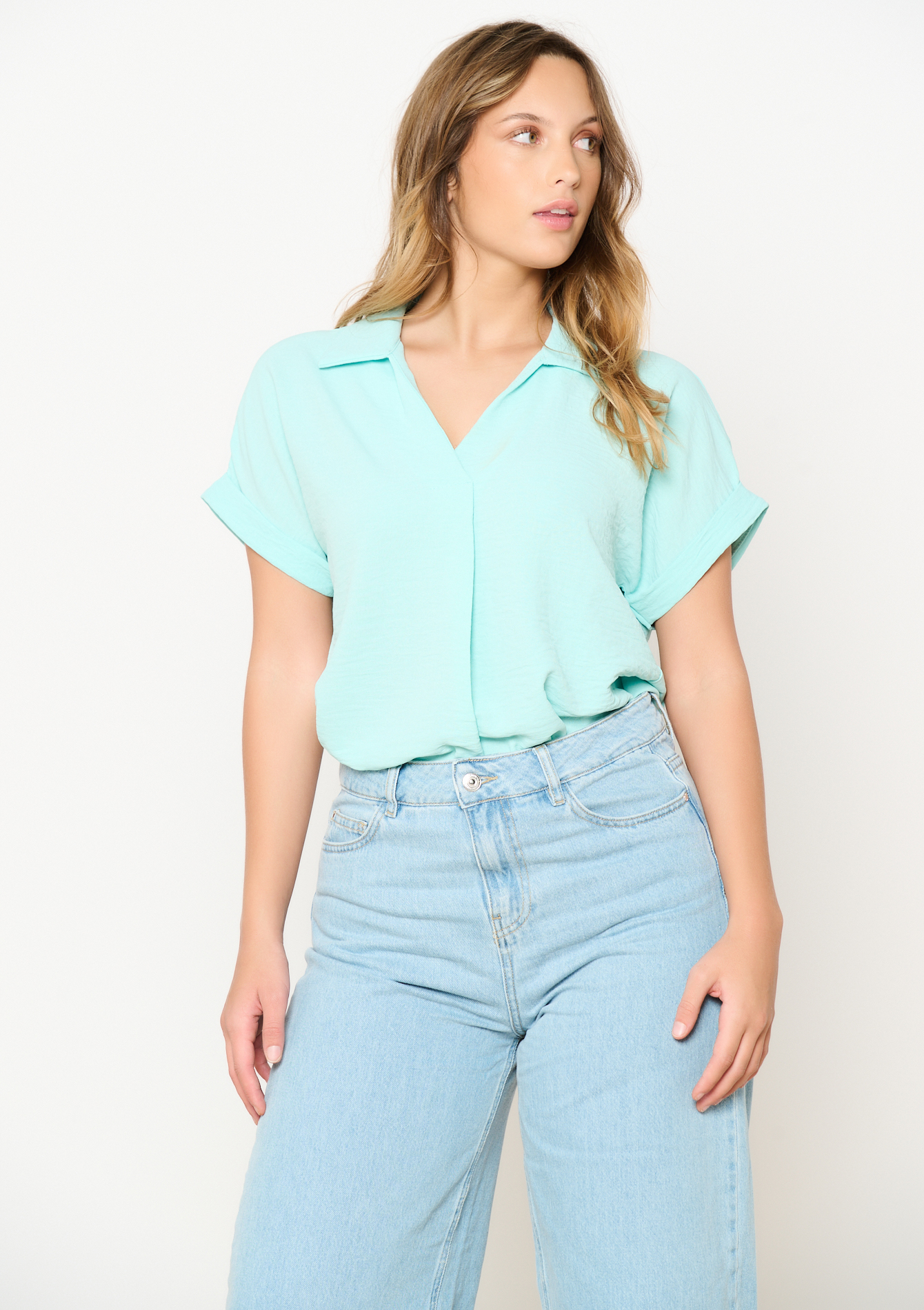 Blouse à col polo, undefined - MINT GREEN - undefined
