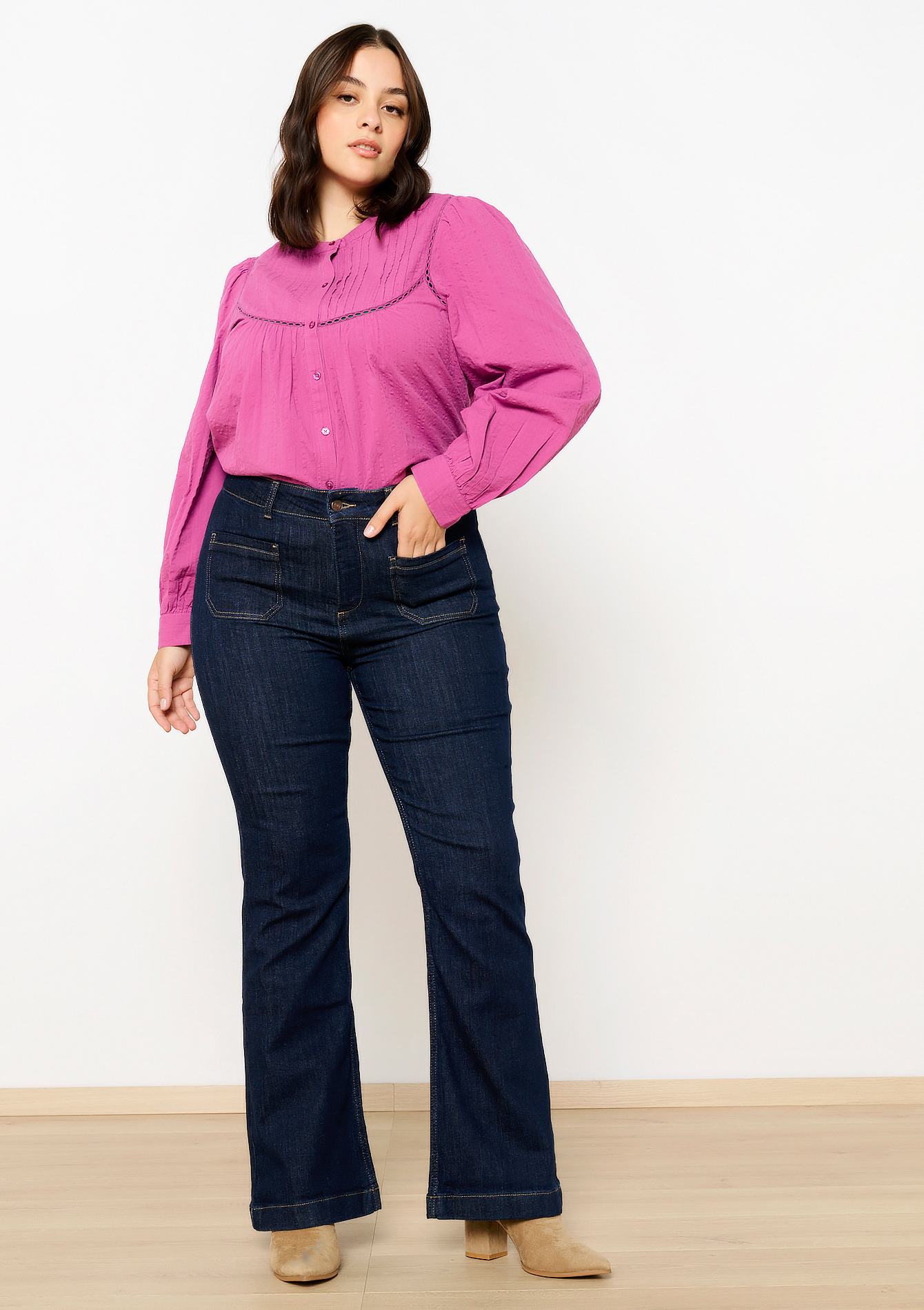 High waist bootcut jeans, undefined - DARK BLUE - undefined