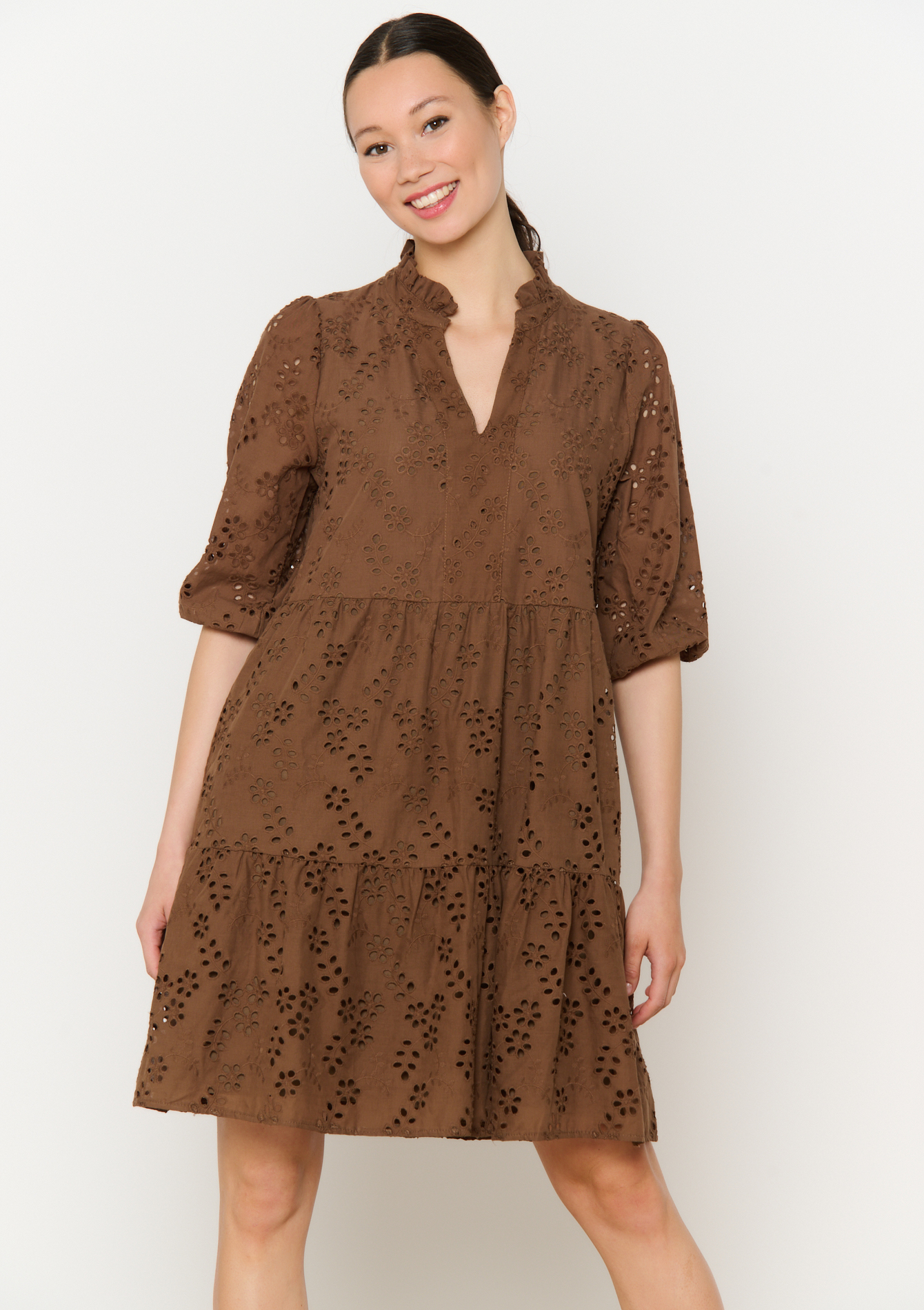 Robe courte brodée, undefined - BROWN DARK CHOCOLATE - undefined