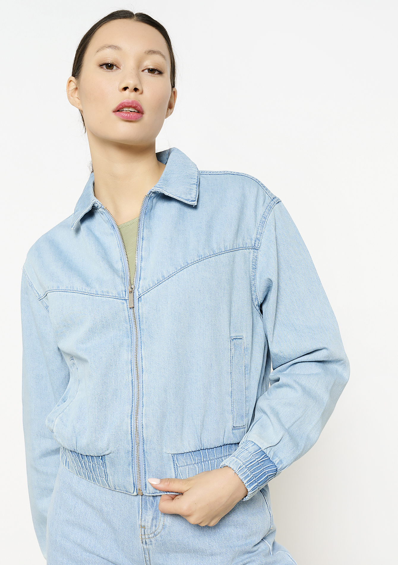 Denim bomberjas, undefined - BLUE BLEACHED - undefined