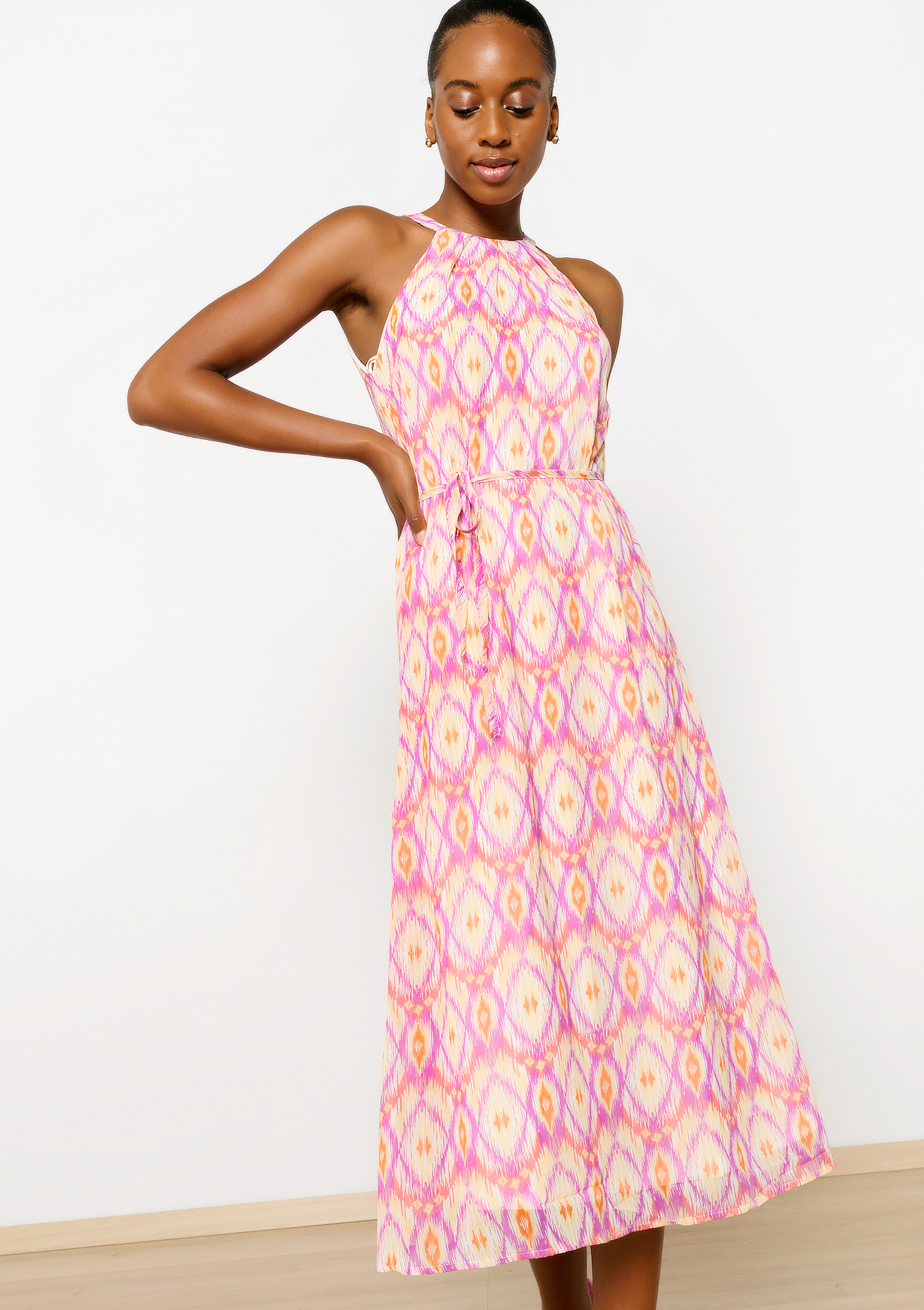 Halter dress with ikat print, undefined - PURPLE BLUSH - undefined