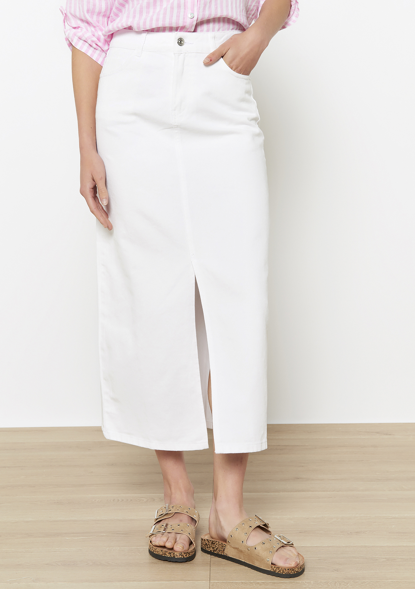 Midi spijkerrok met split, undefined - OPTICAL WHITE - undefined