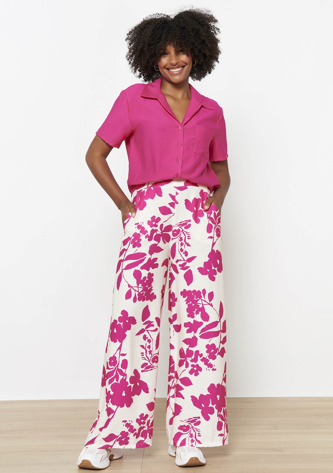 Wide floral printed trousers, undefined - FUCHSIA - undefined