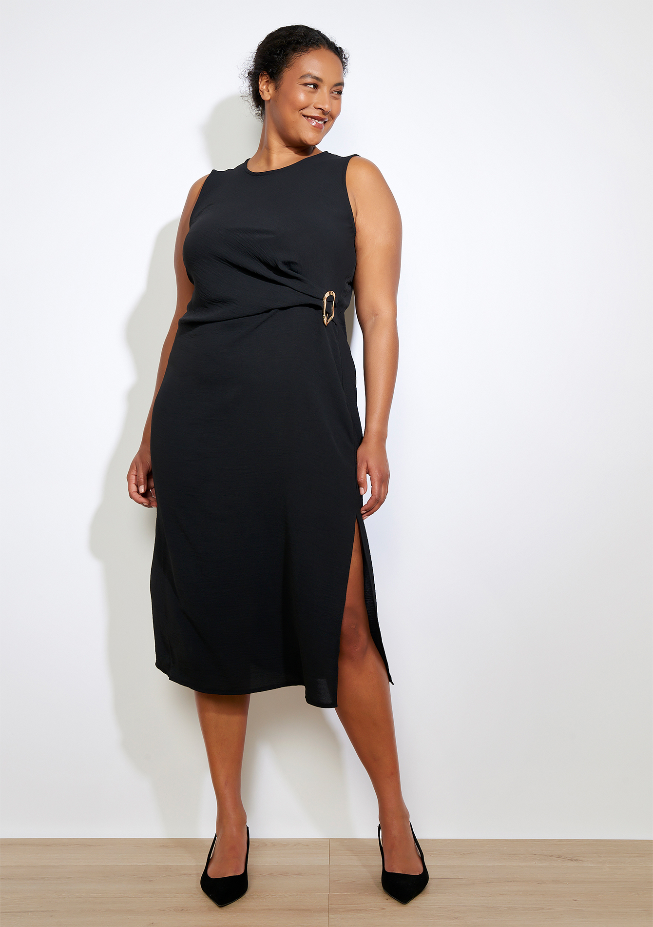 Robe midi drapée, undefined - BLACK - undefined