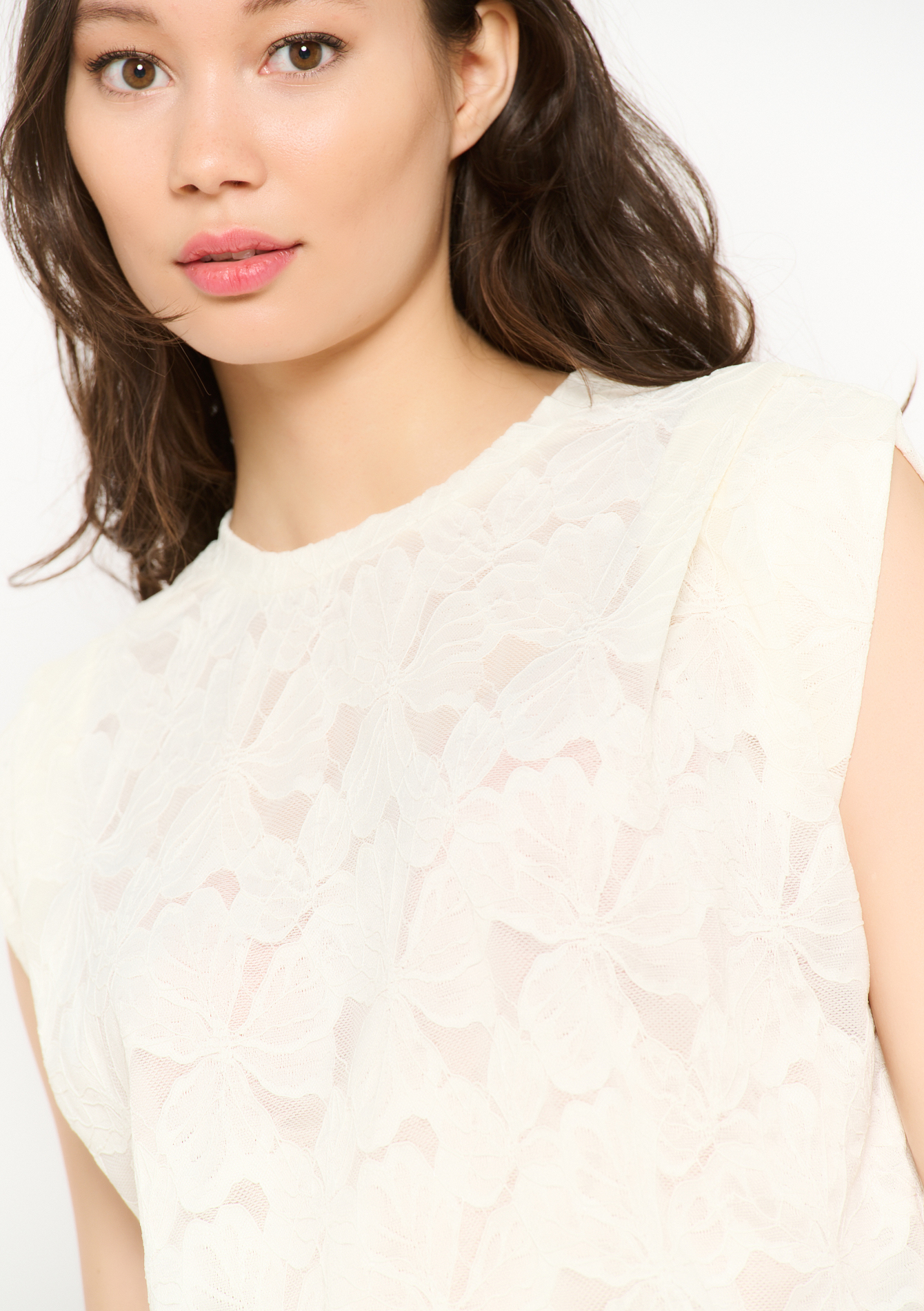 Top en dentelle ajourée, undefined - VANILLA WHITE - undefined