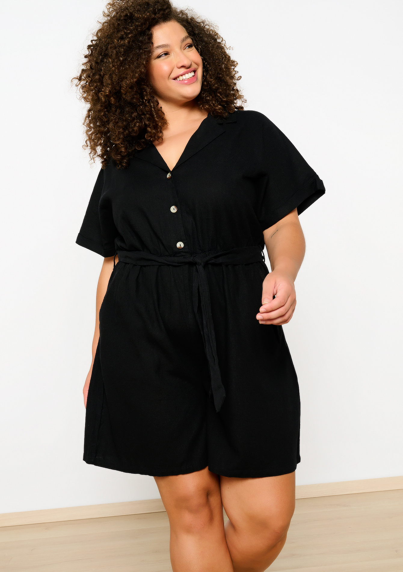 Combishort en lin, undefined - BLACK - undefined