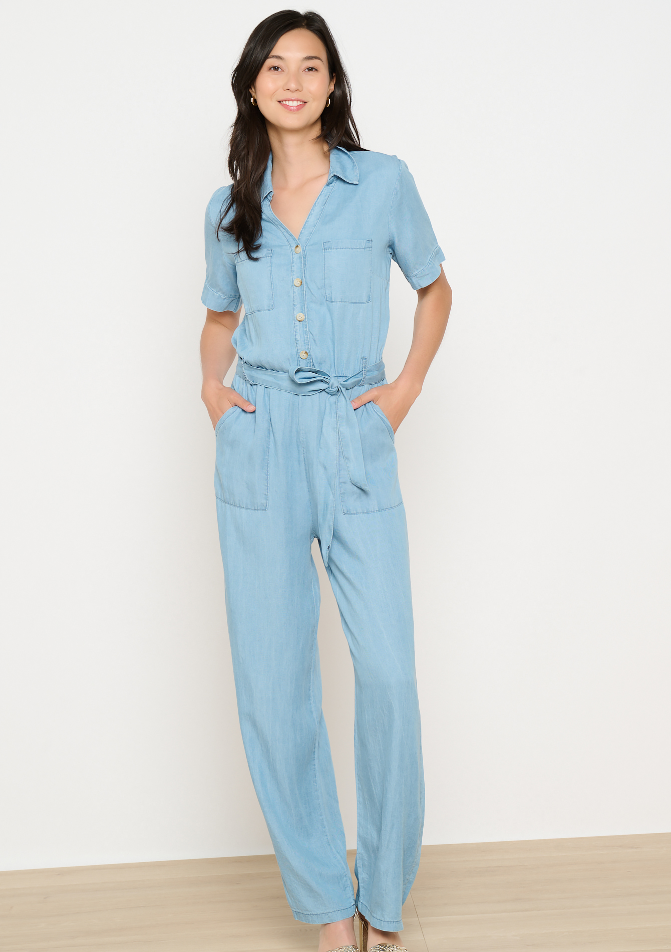 Combinaison fluide ceinturée, undefined - BLUE BLEACHED - undefined