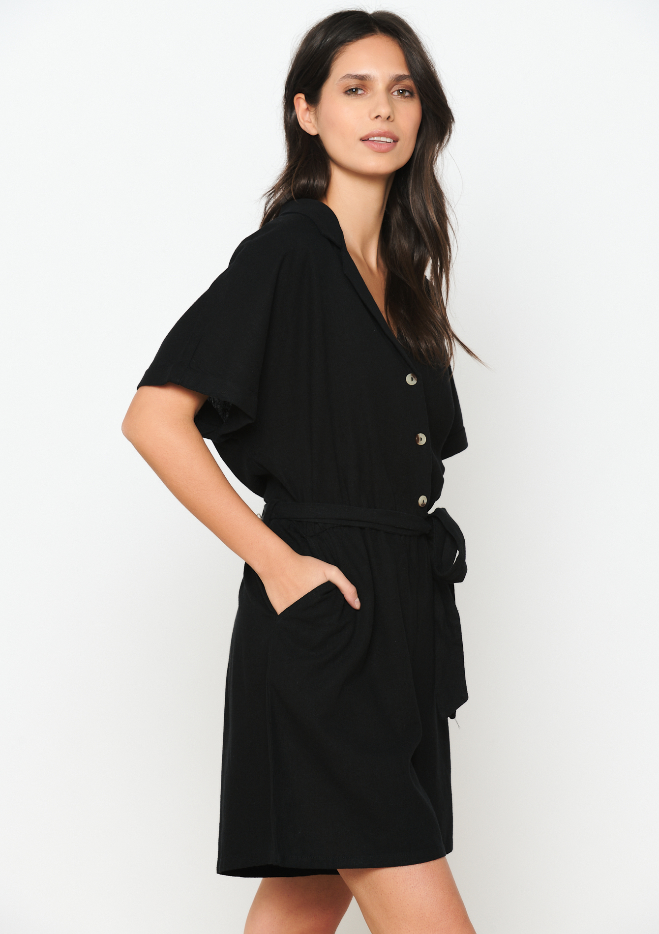 Combishort en lin, undefined - BLACK - undefined