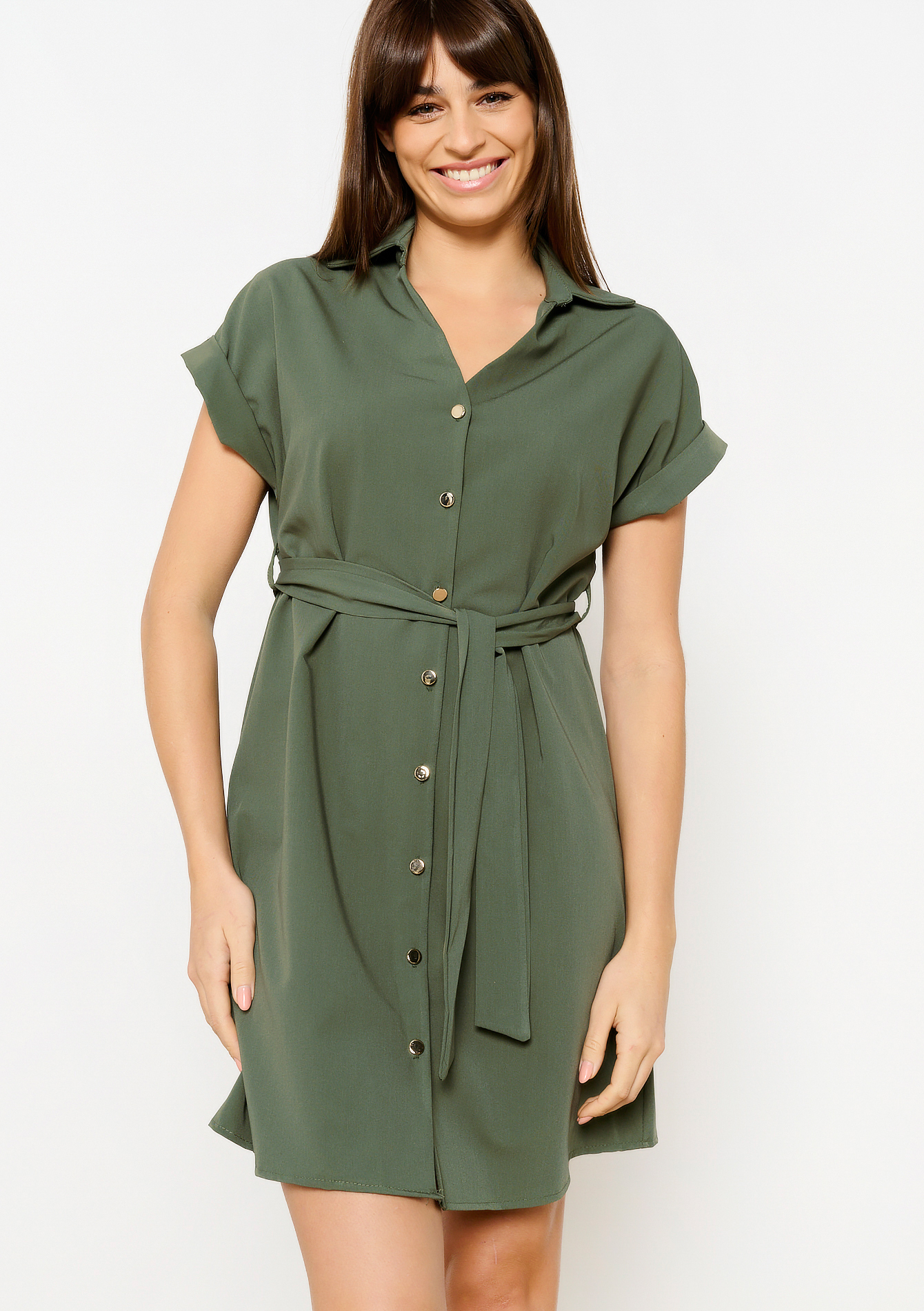 Robe-chemise avec lien à nouer, undefined - KHAKI MED - undefined