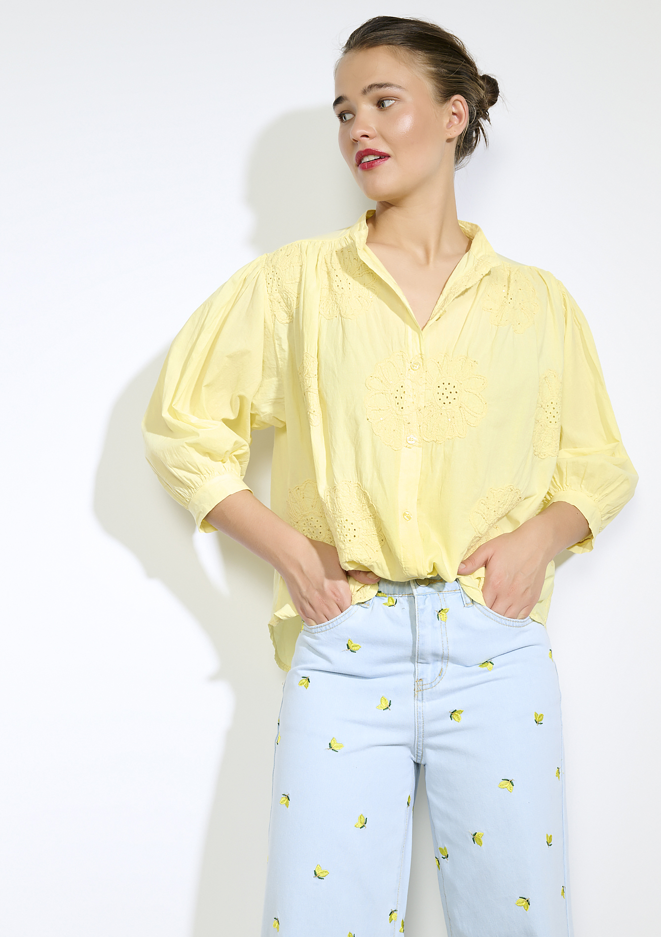 Chemise en broderie anglaise, undefined - YELLOW PASTEL - undefined