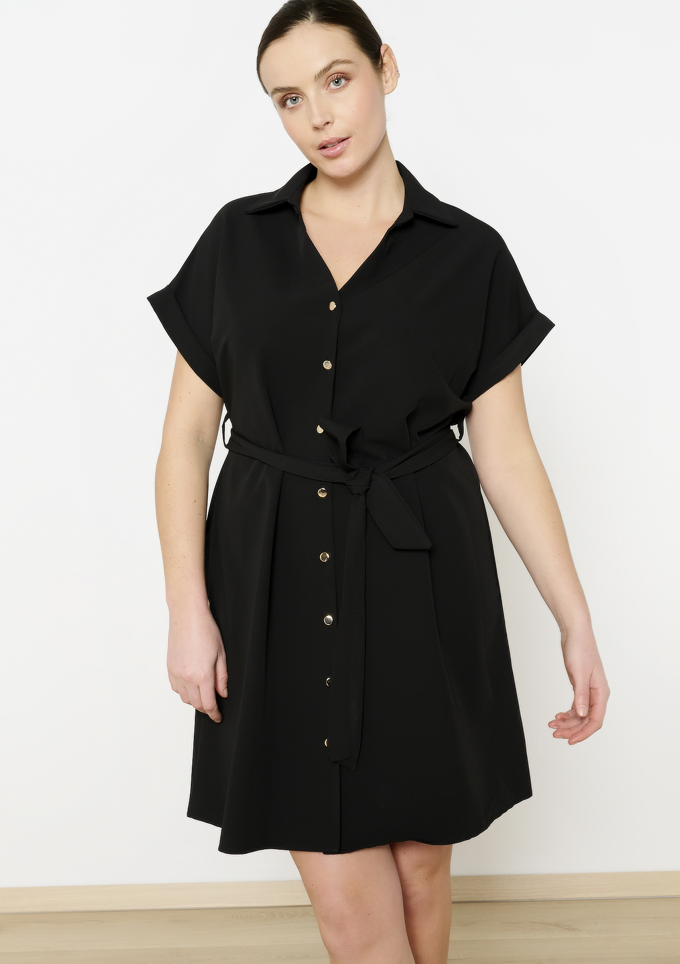 Robe-chemise avec lien à nouer, undefined - BLACK - undefined