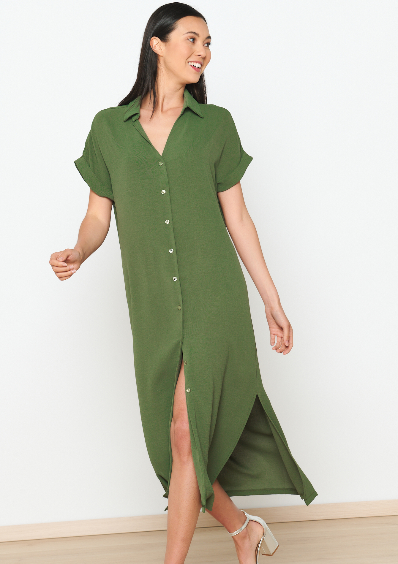 Robe-chemise mi-longue, undefined - KHAKI MED - undefined