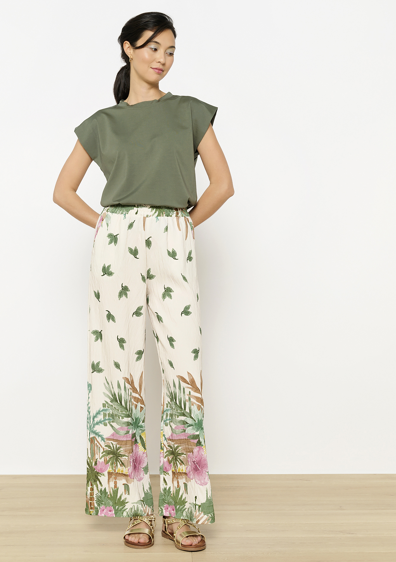 Printed fluid trousers, undefined - VANILLA WHITE - undefined