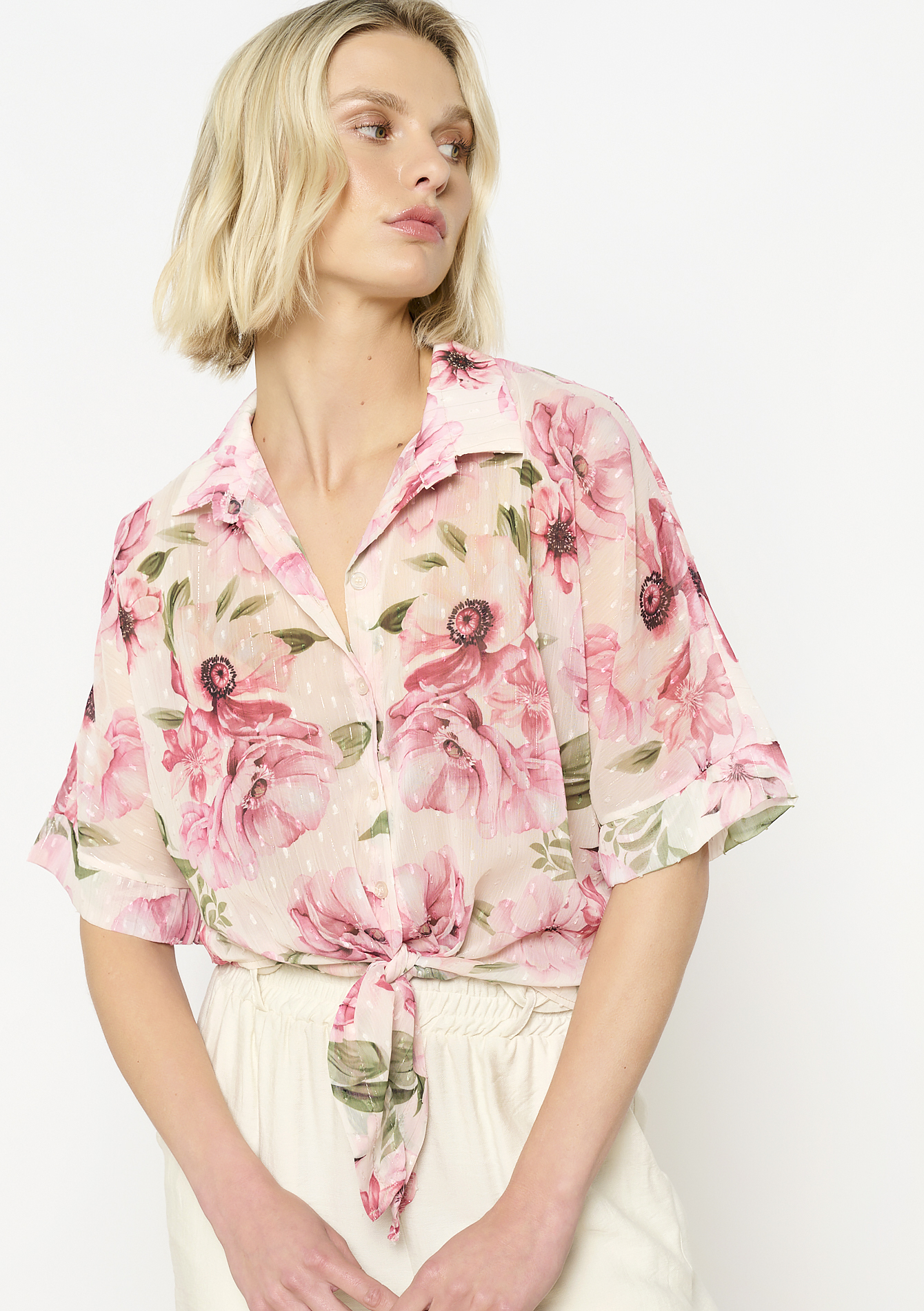 Knotted floral shirt, undefined - LIGHT PINK - undefined