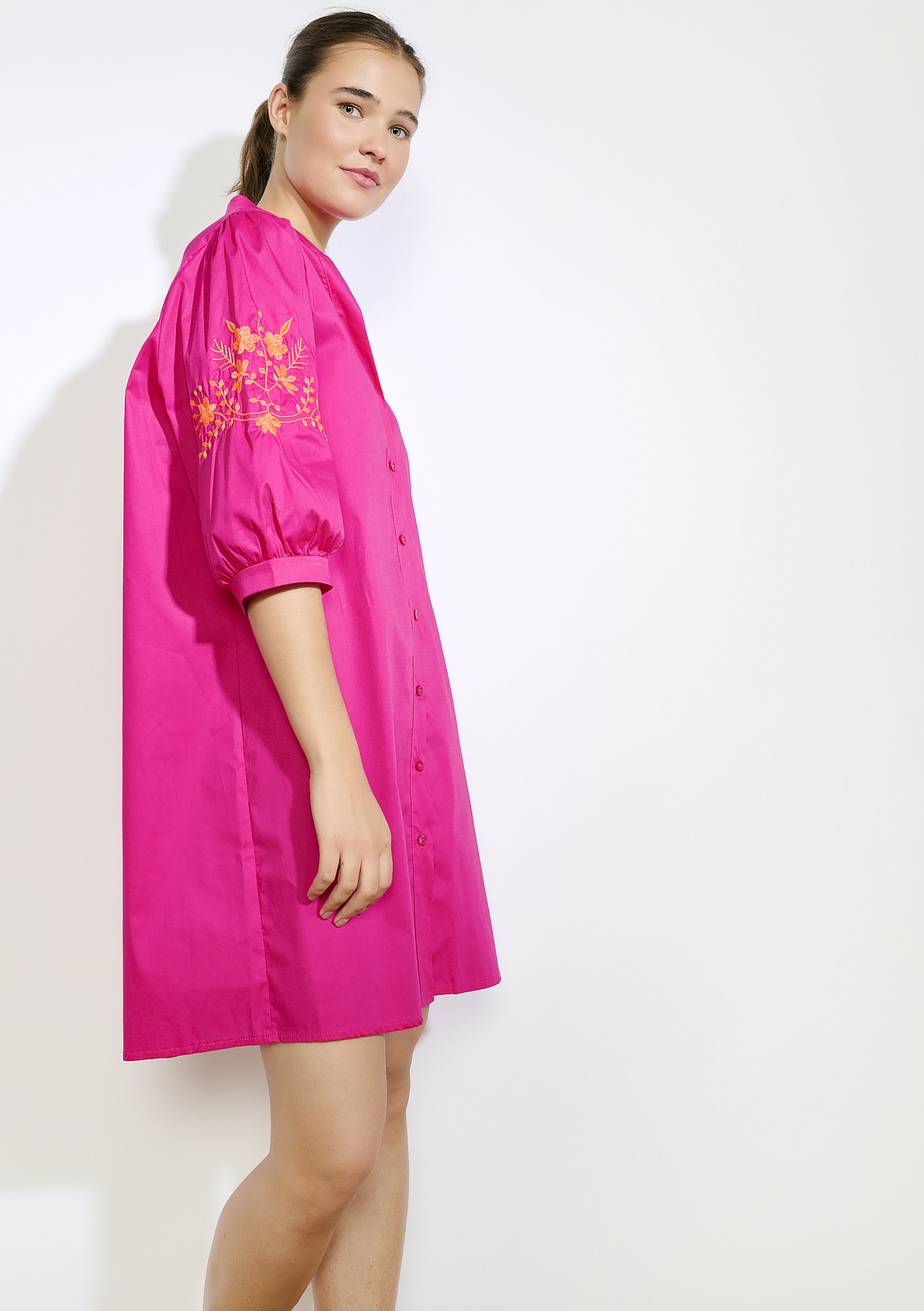 Robe brodée popeline, undefined - FUCHSIA - undefined