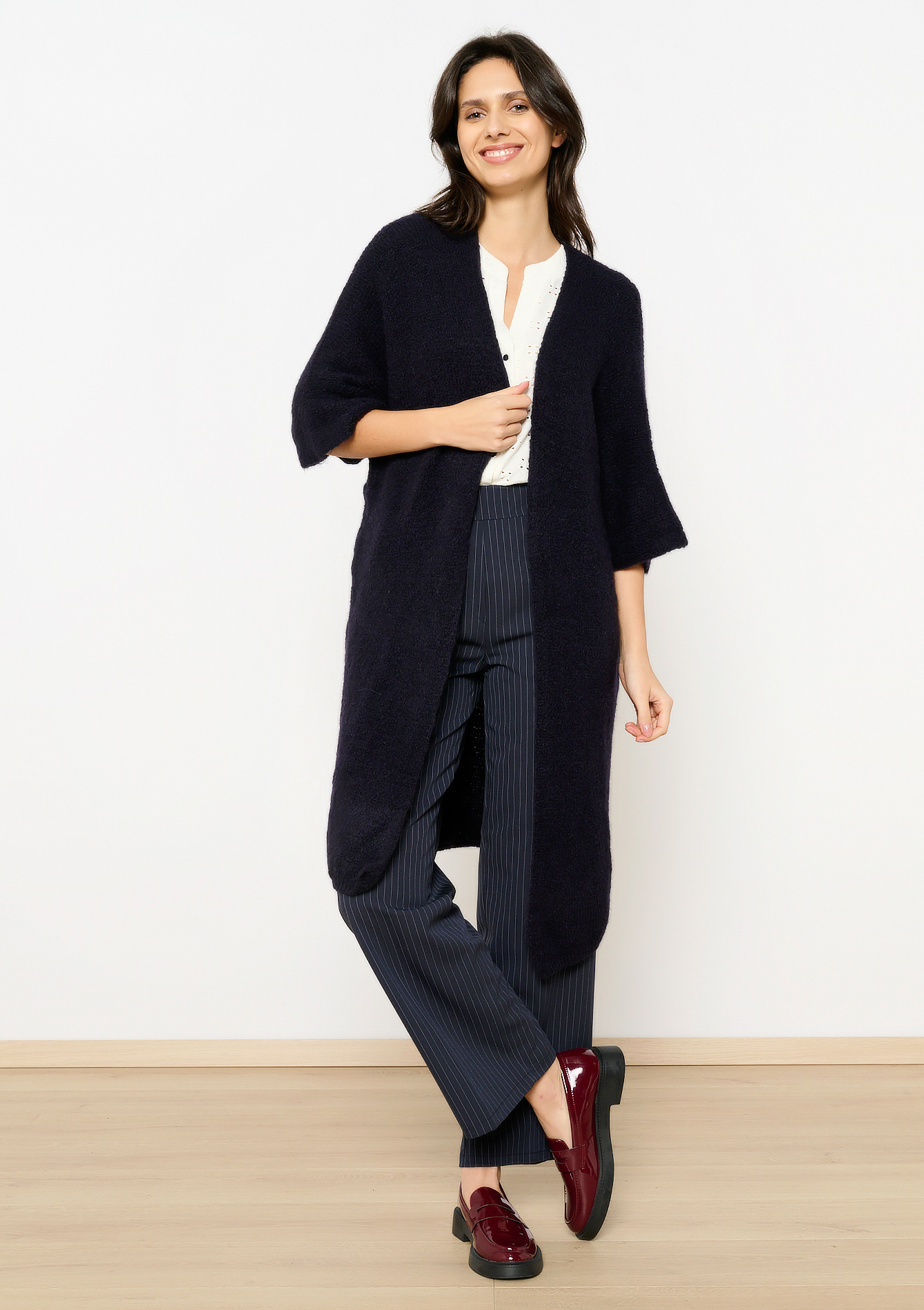 Cardigan long en mohair, undefined - NAVY BASIC - undefined