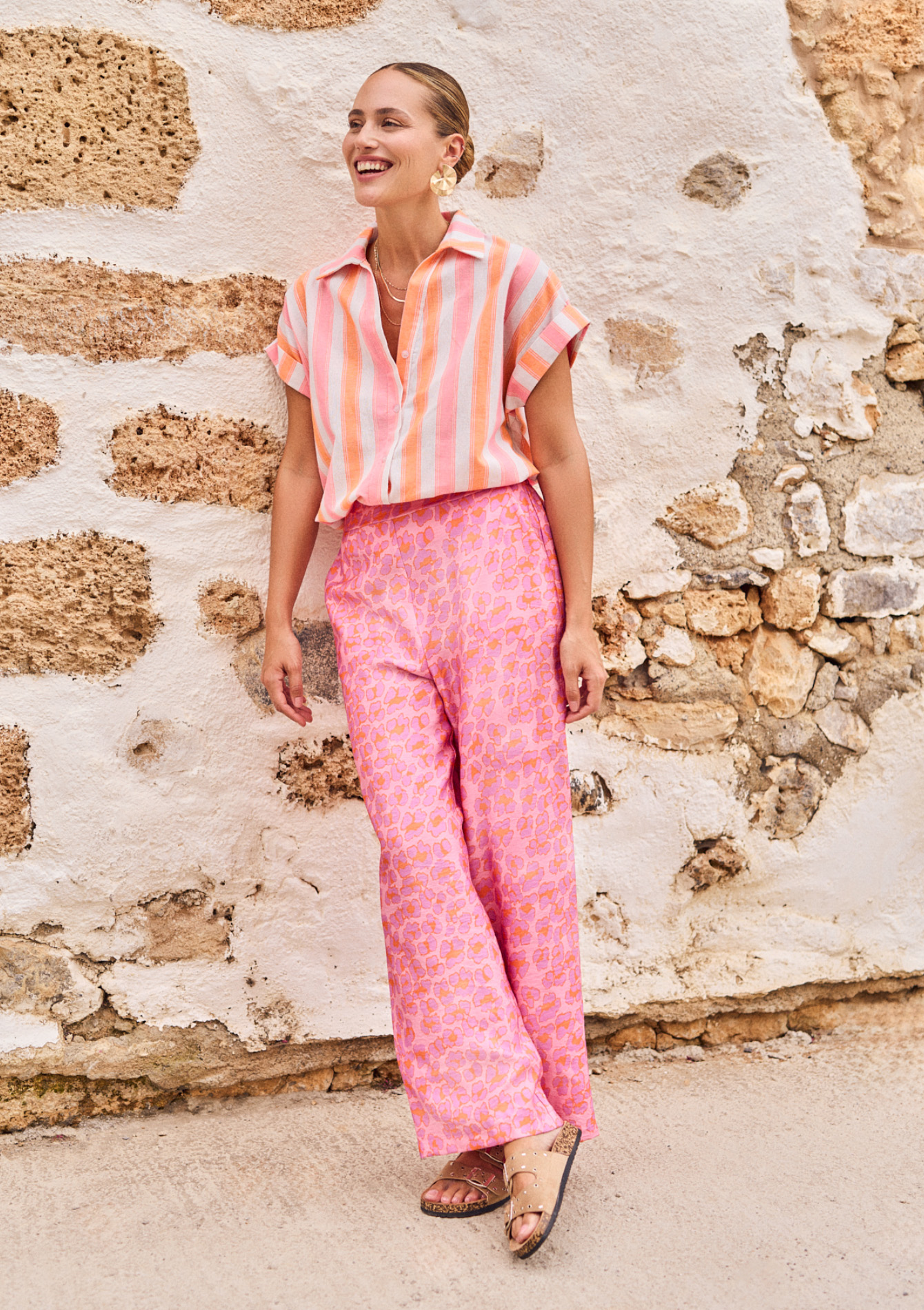 Printed wide-leg trousers, undefined - PINK BUBBLEGUM - undefined