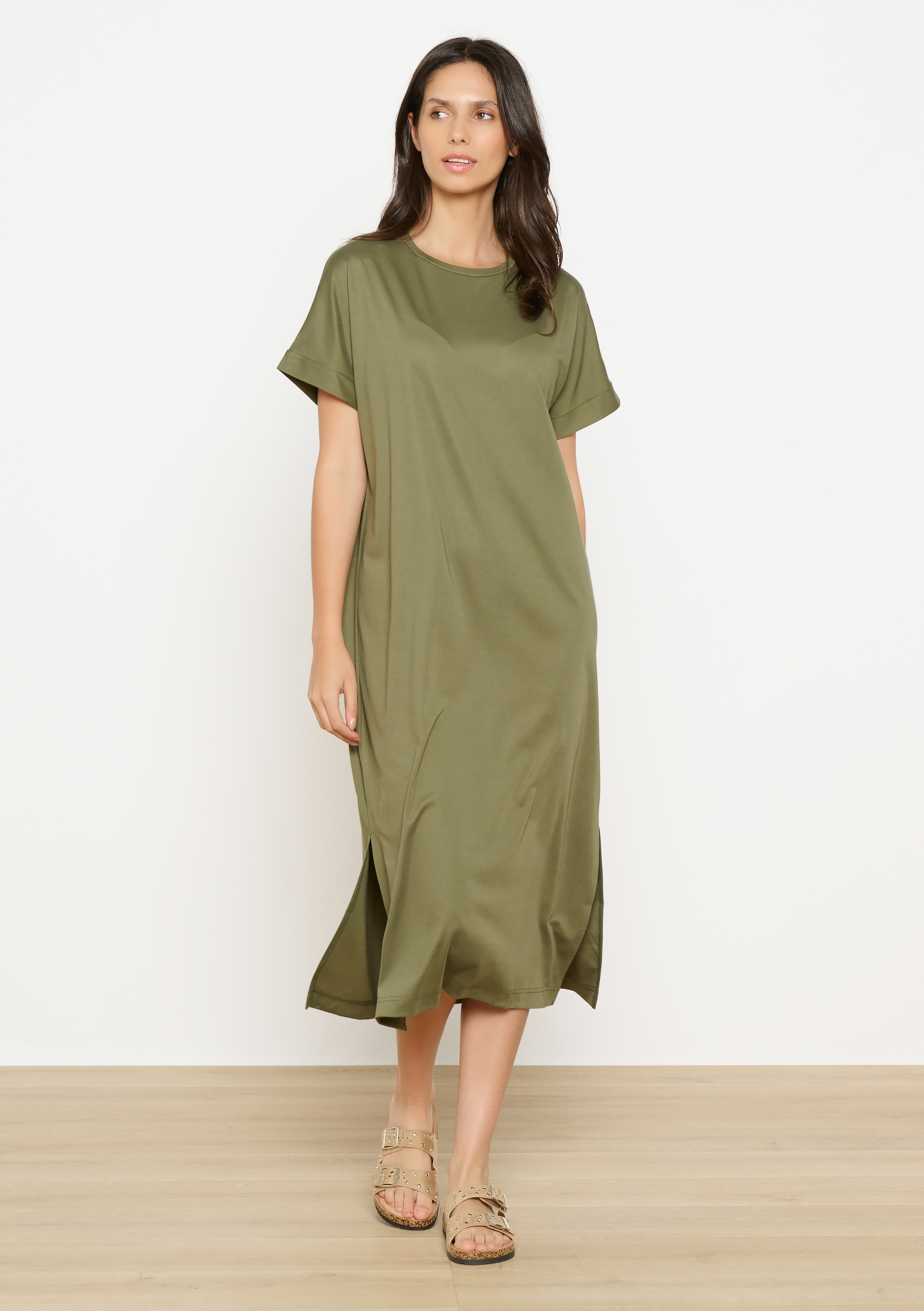 Robe midi unie, undefined - KHAKI MED - undefined