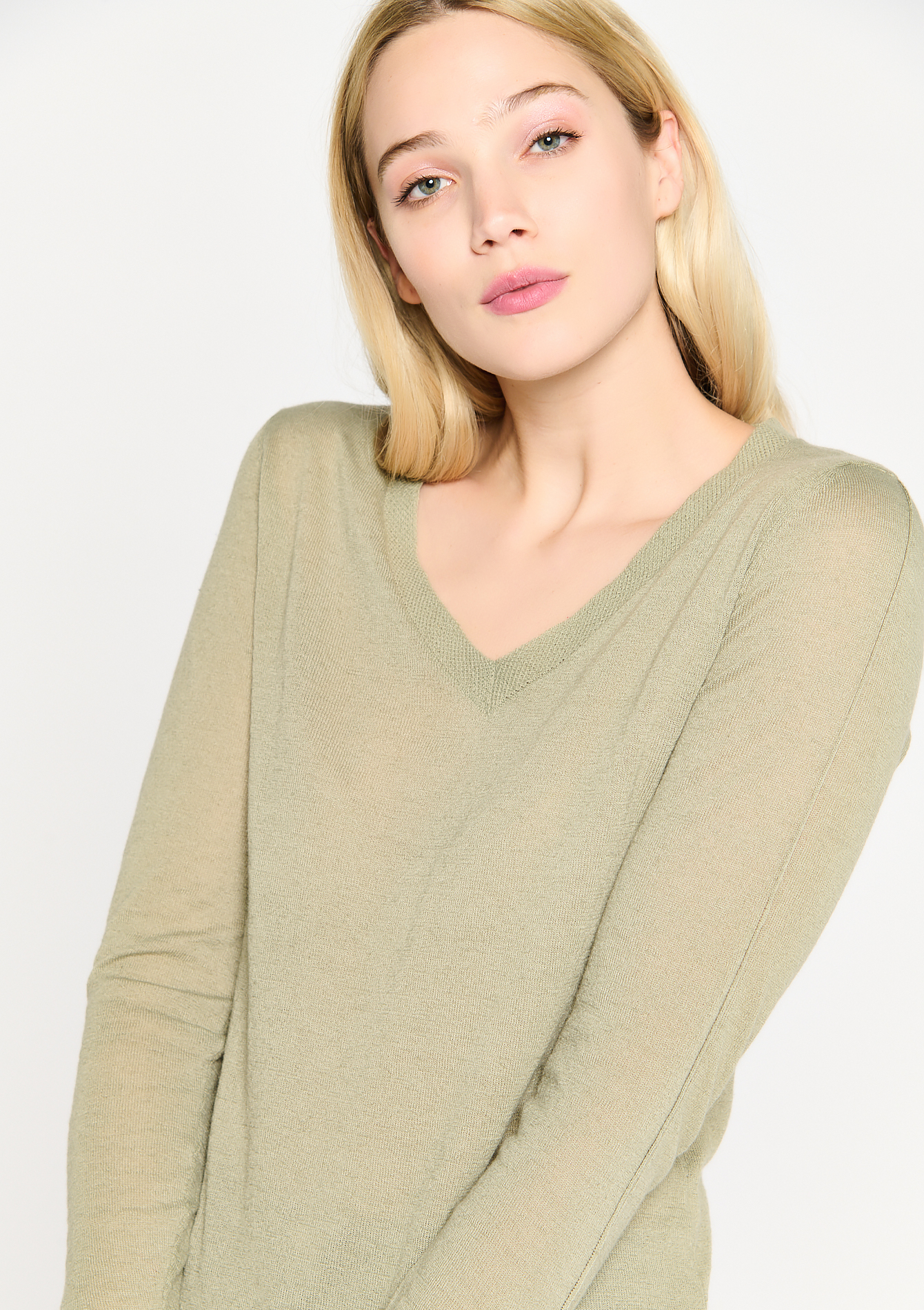 Pull à col V, undefined - KHAKI ULTRALIGHT - undefined