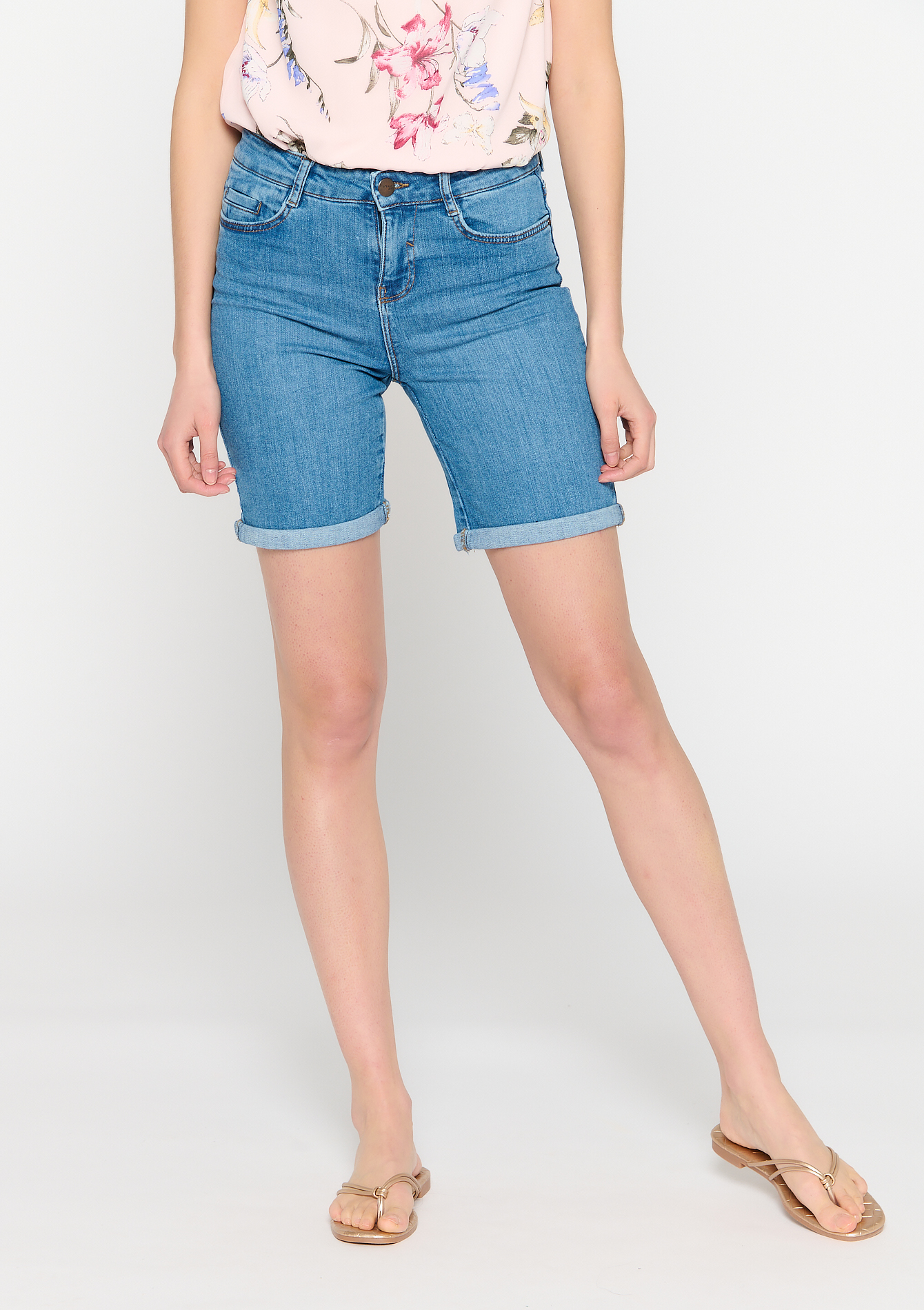 Long shorts with cuff, undefined - MEDIUM BLUE - undefined