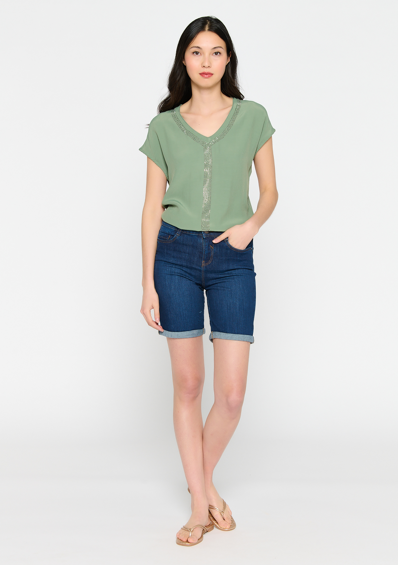 Long shorts with cuff, undefined - DARK BLUE - undefined