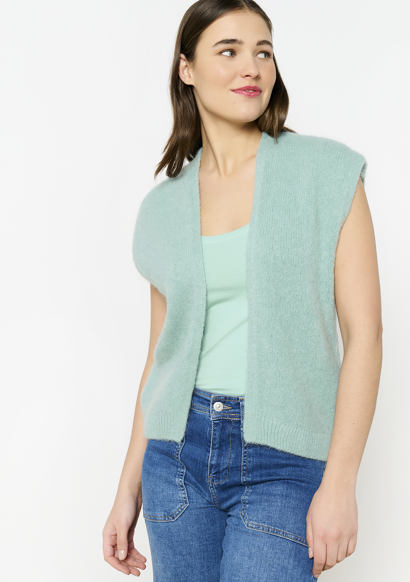 Cardigan sans manches, undefined - ALMOND GREEN - undefined