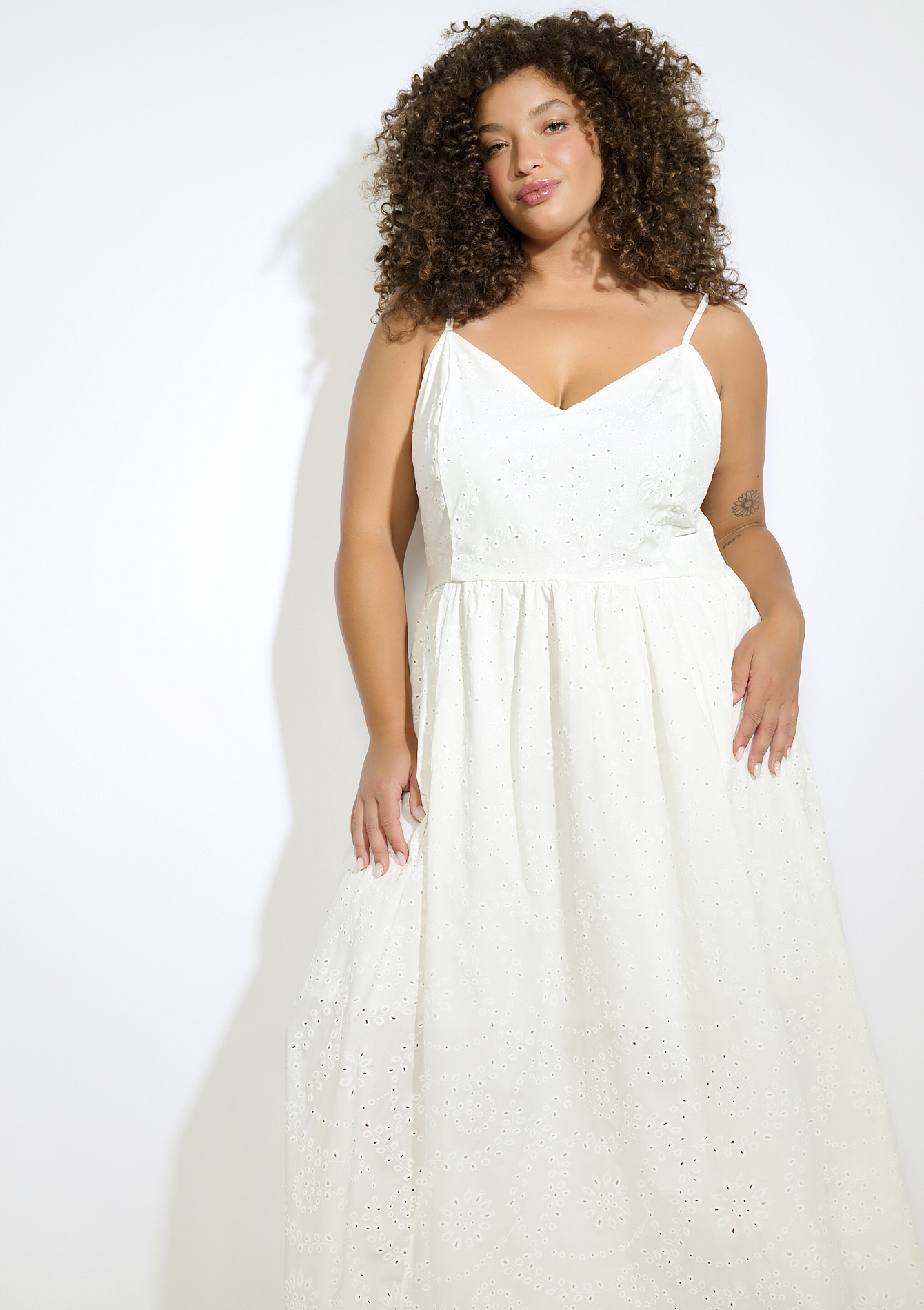 Robe midi brodée bretelles, undefined - OPTICAL WHITE - undefined