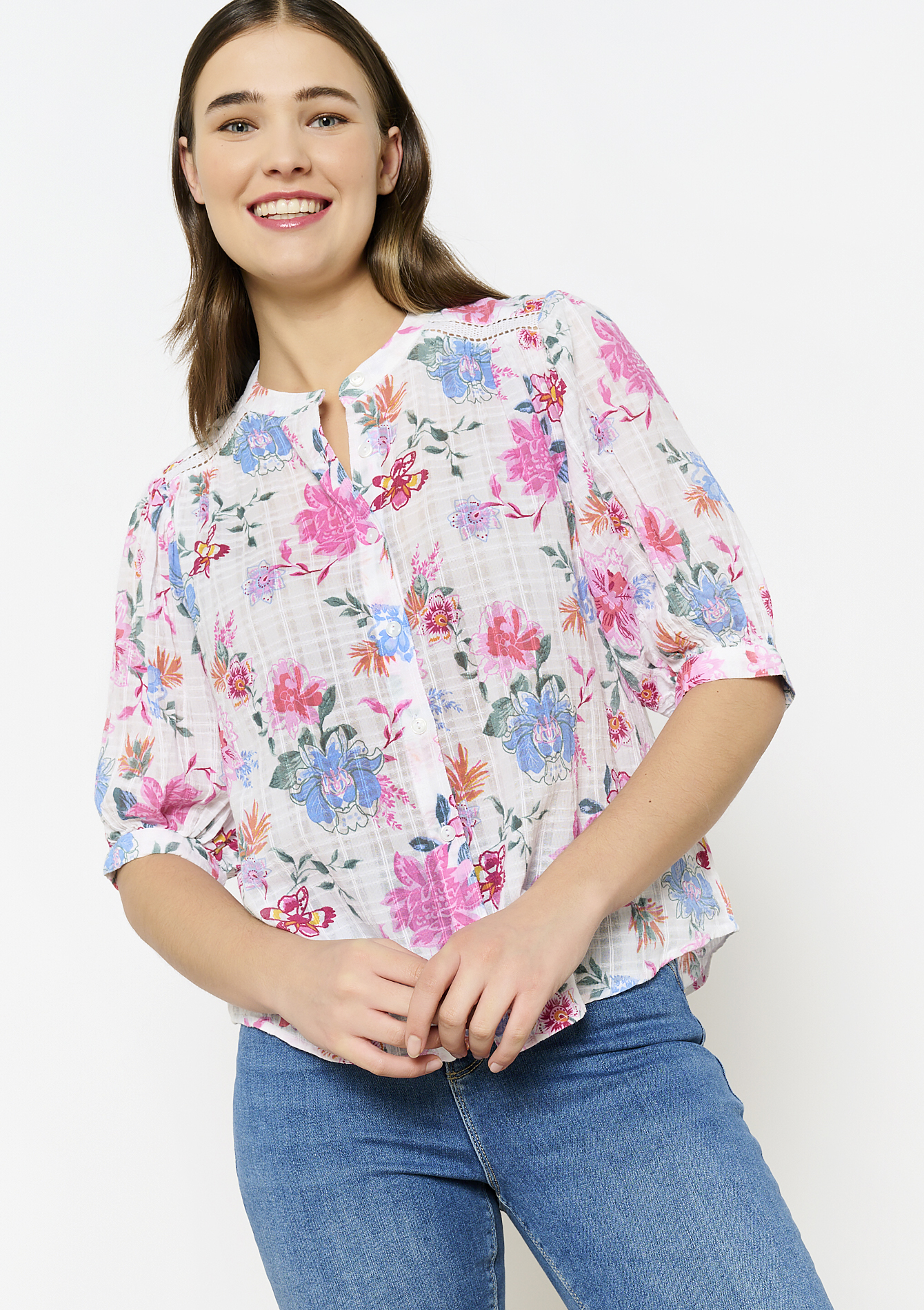 Blouse à imprimé fleuri, undefined - OFFWHITE - undefined