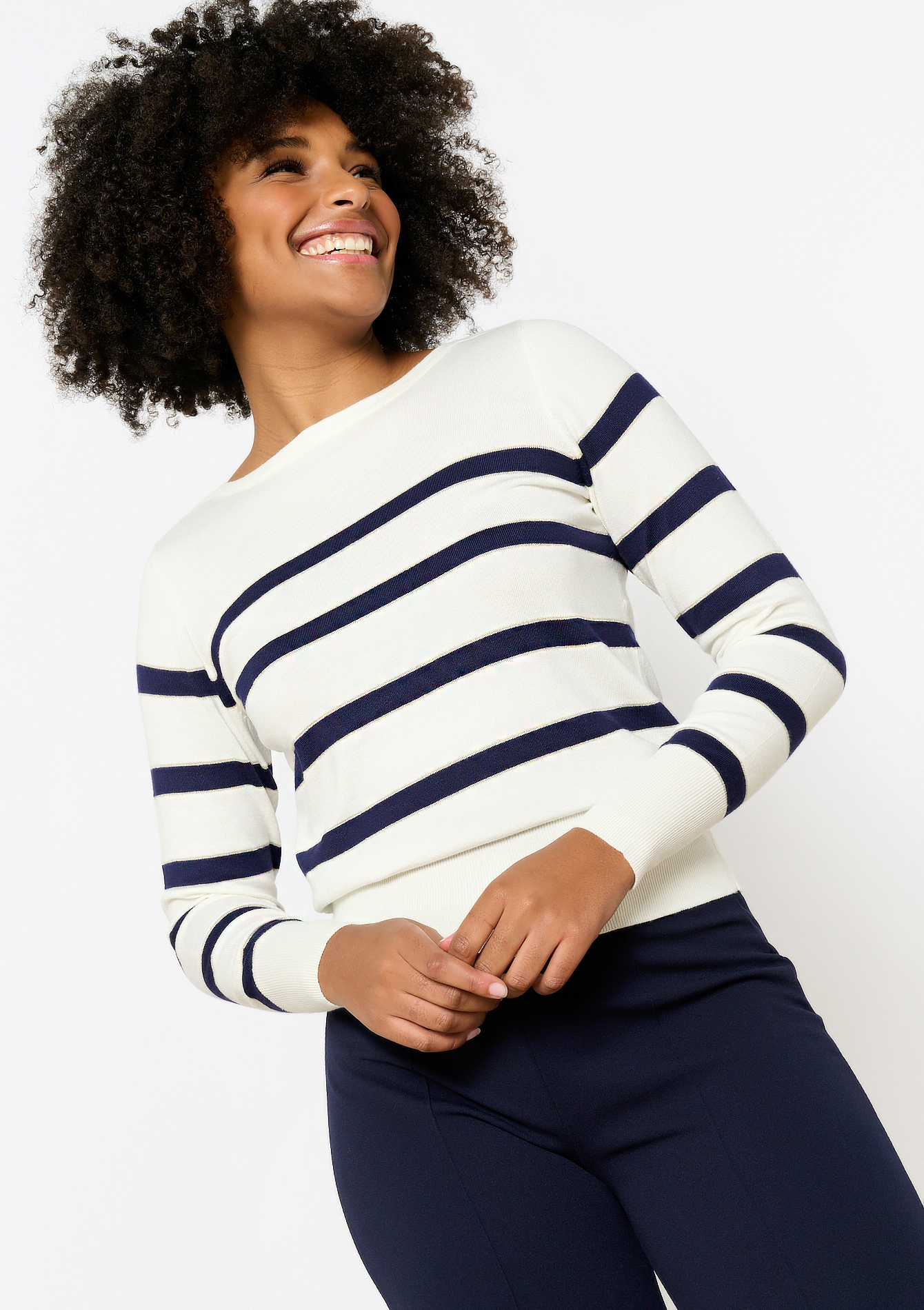 Gestreepte trui met boothals, undefined - OFFWHITE - undefined