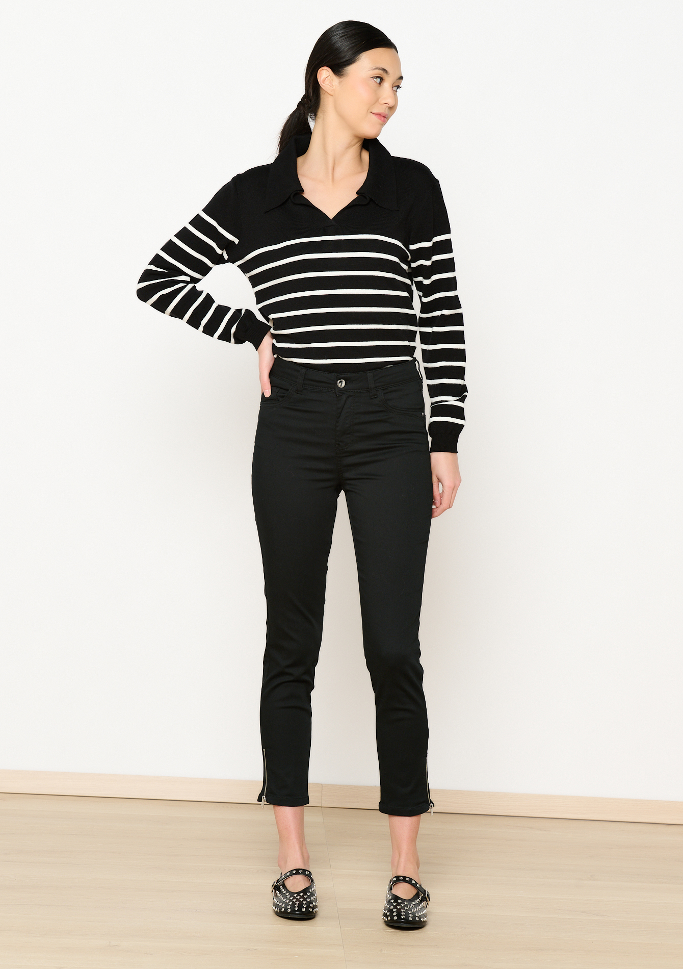 Pantalon slim avec fermeture éclair, undefined - BLACK - undefined