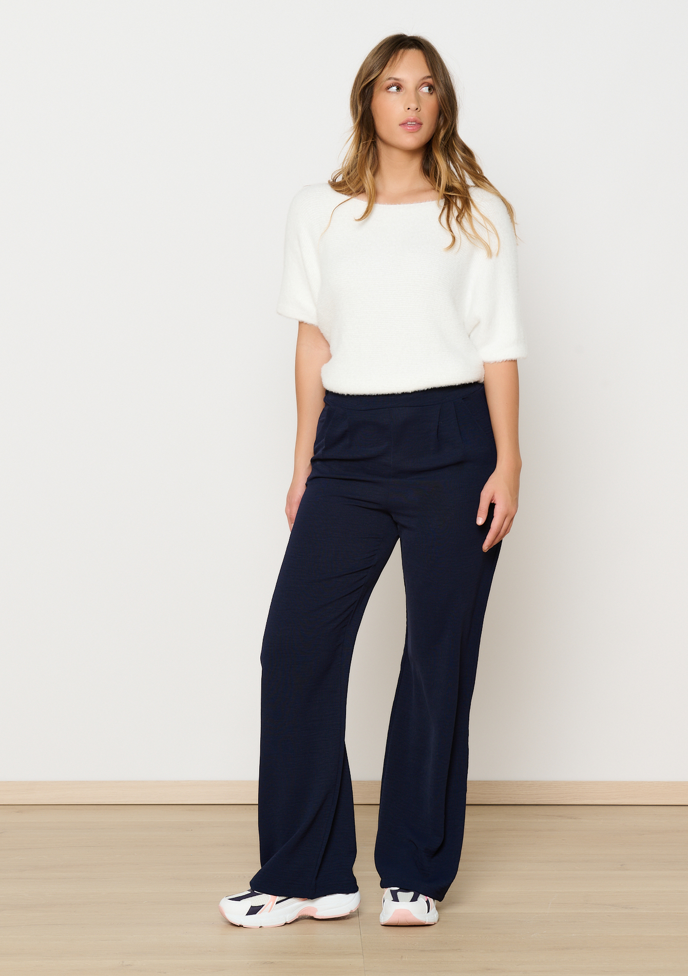 Wide-leg flowy trousers, undefined - NAVY BASIC - undefined