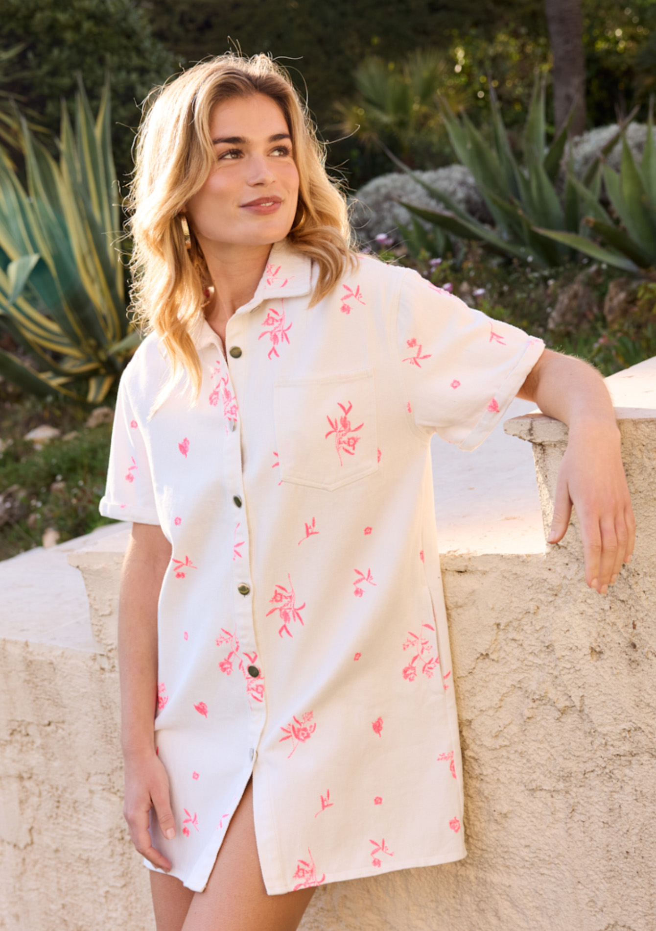 Embroidered shirt dress, undefined - OPTICAL WHITE - undefined