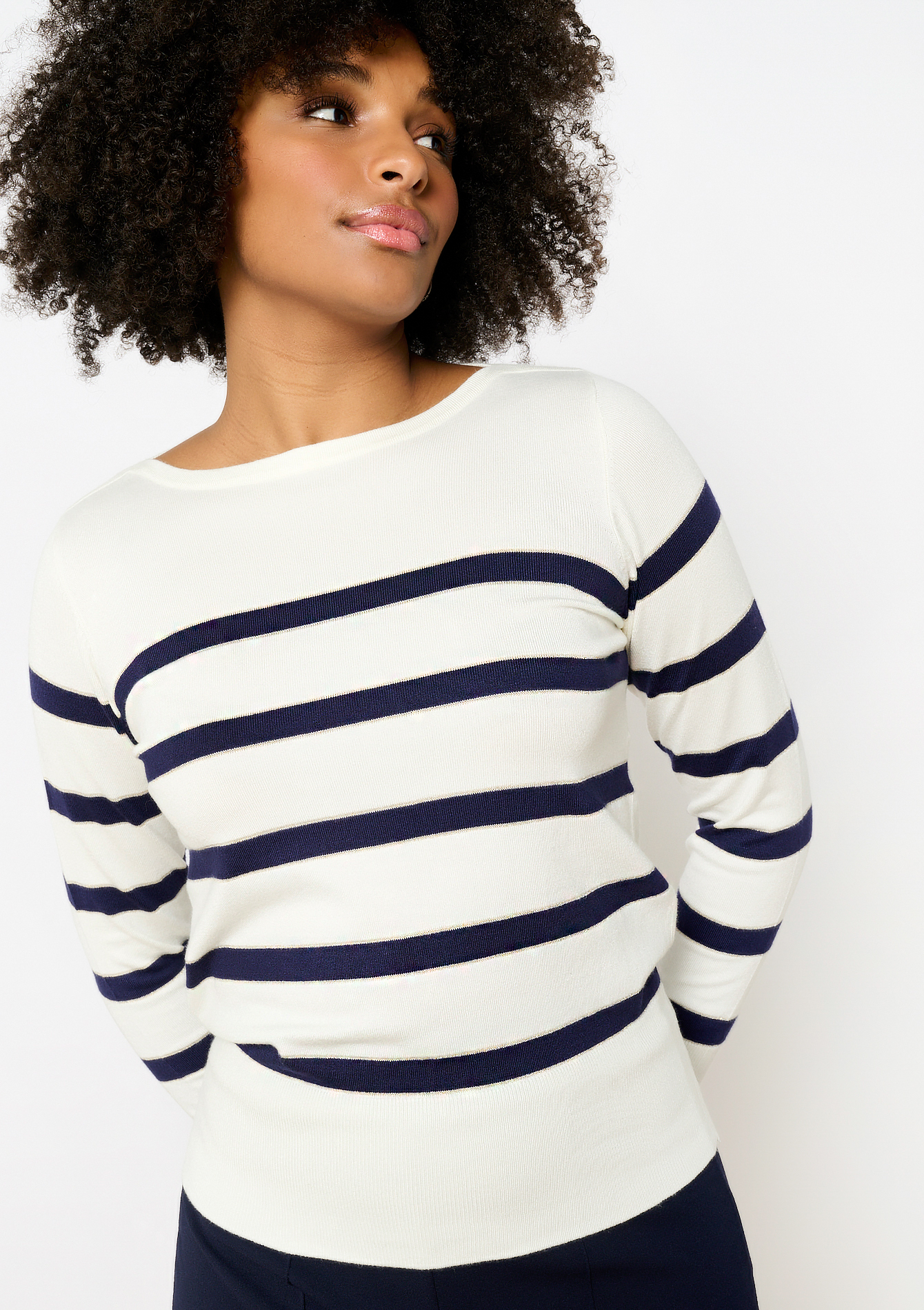 Gestreepte trui met boothals, undefined - OFFWHITE - undefined