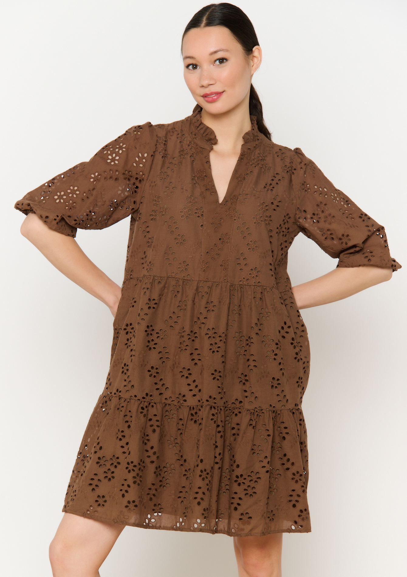 Robe courte brodée, undefined - BROWN DARK CHOCOLATE - undefined