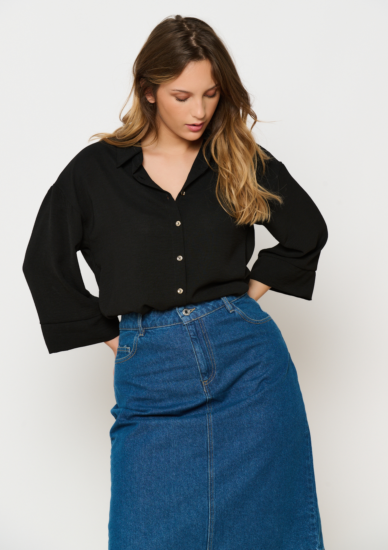 Wide-sleeved shirt, undefined - BLACK - undefined