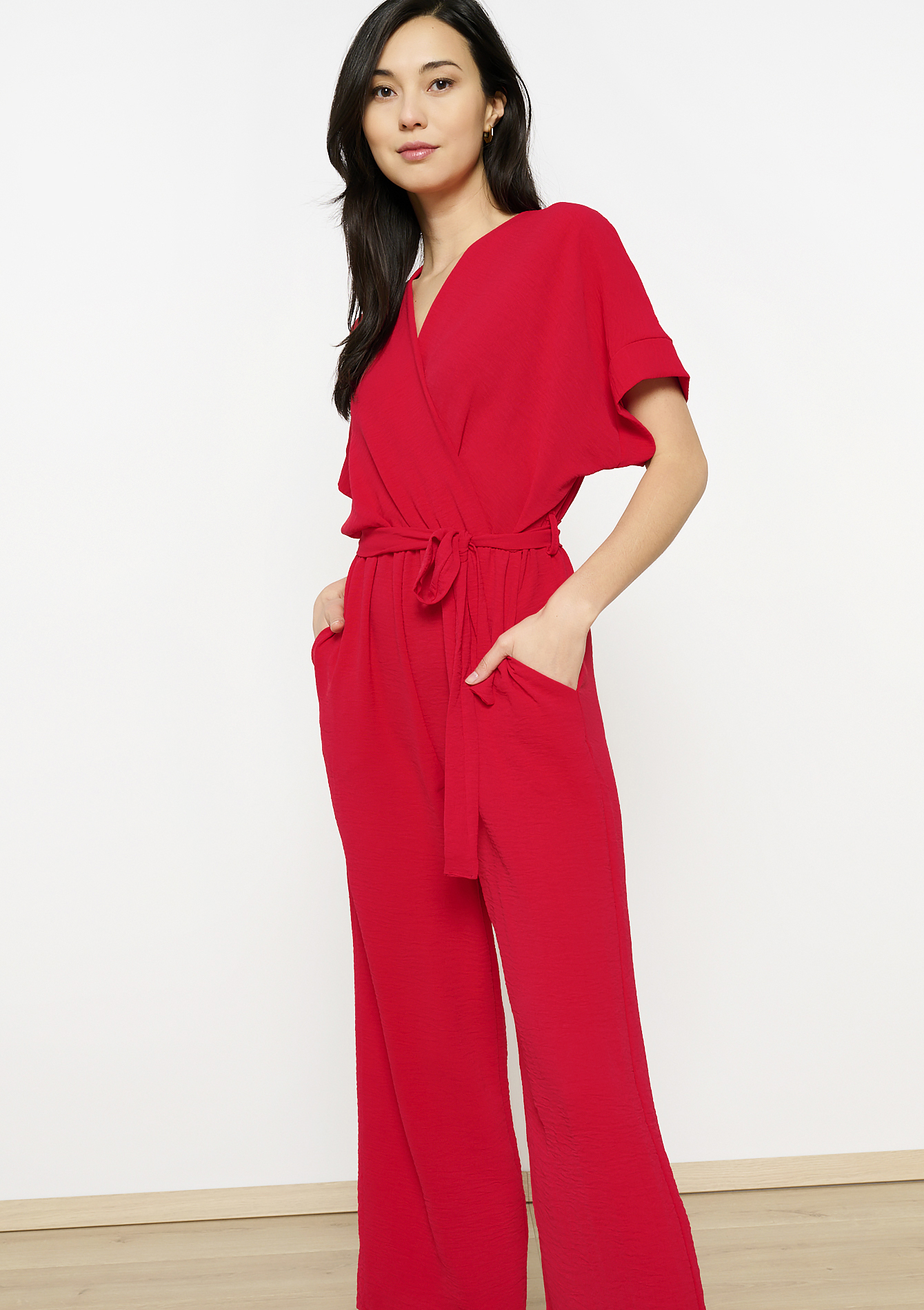 Flowy belted jumpsuit, undefined - RED LIPSTICK - undefined