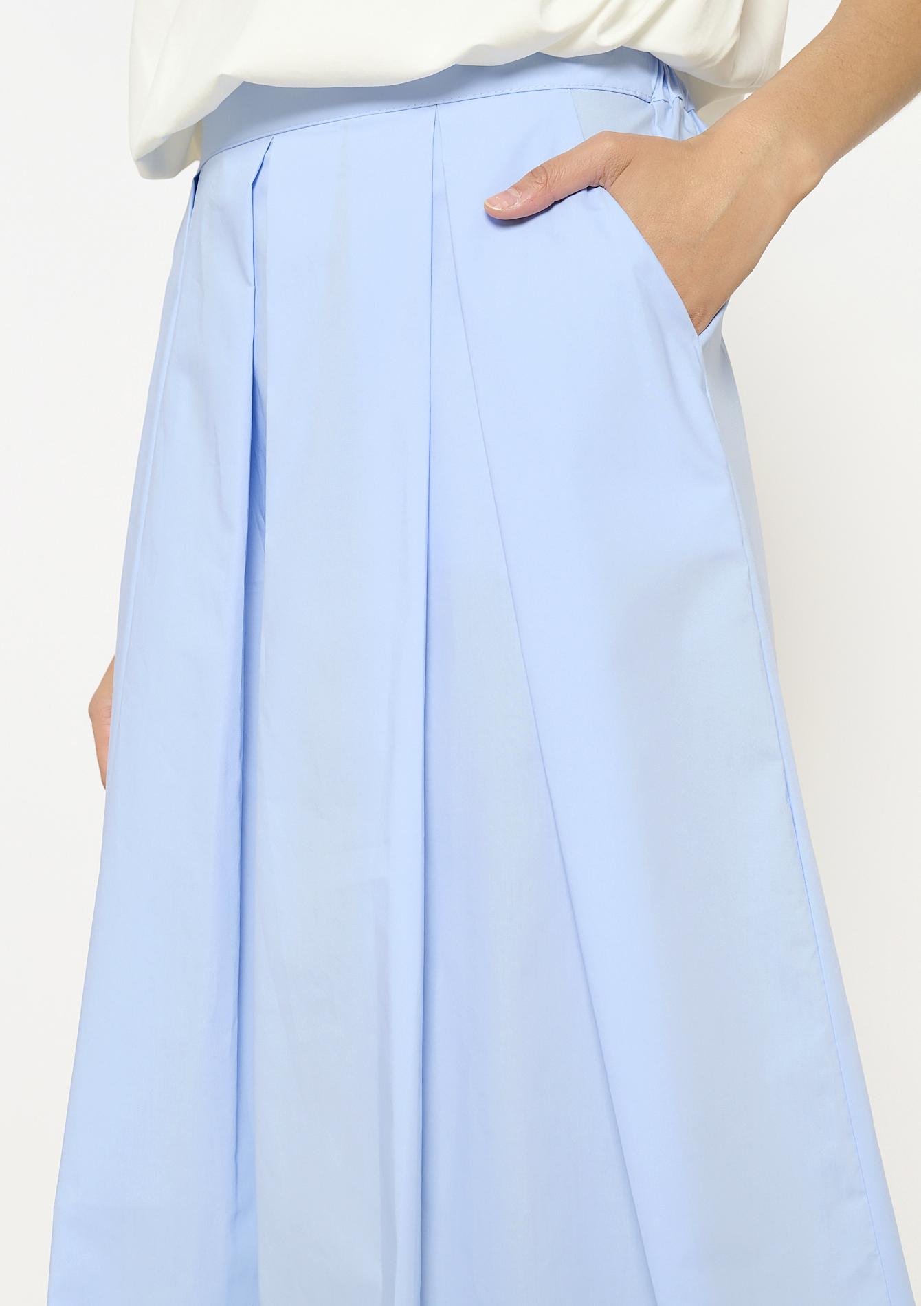 Jupe midi en popeline, undefined - BLUE PASTEL - undefined