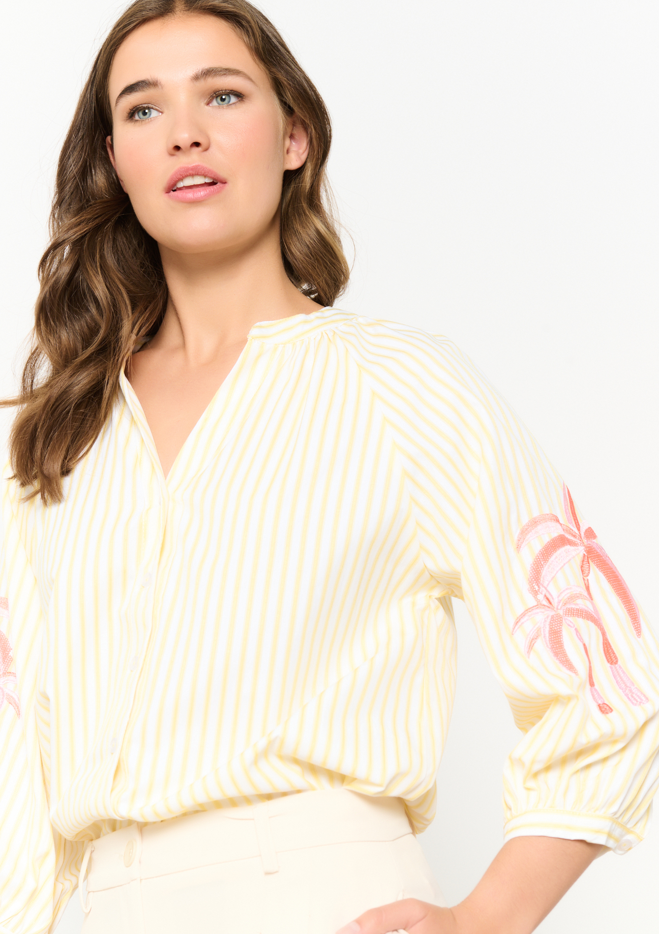 Shirt with embroidered palms, undefined - YELLOW PASTEL - undefined
