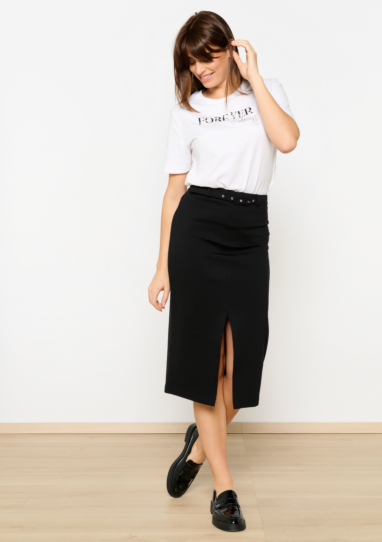 Jupe mi-longue avec fente, undefined - BLACK - undefined