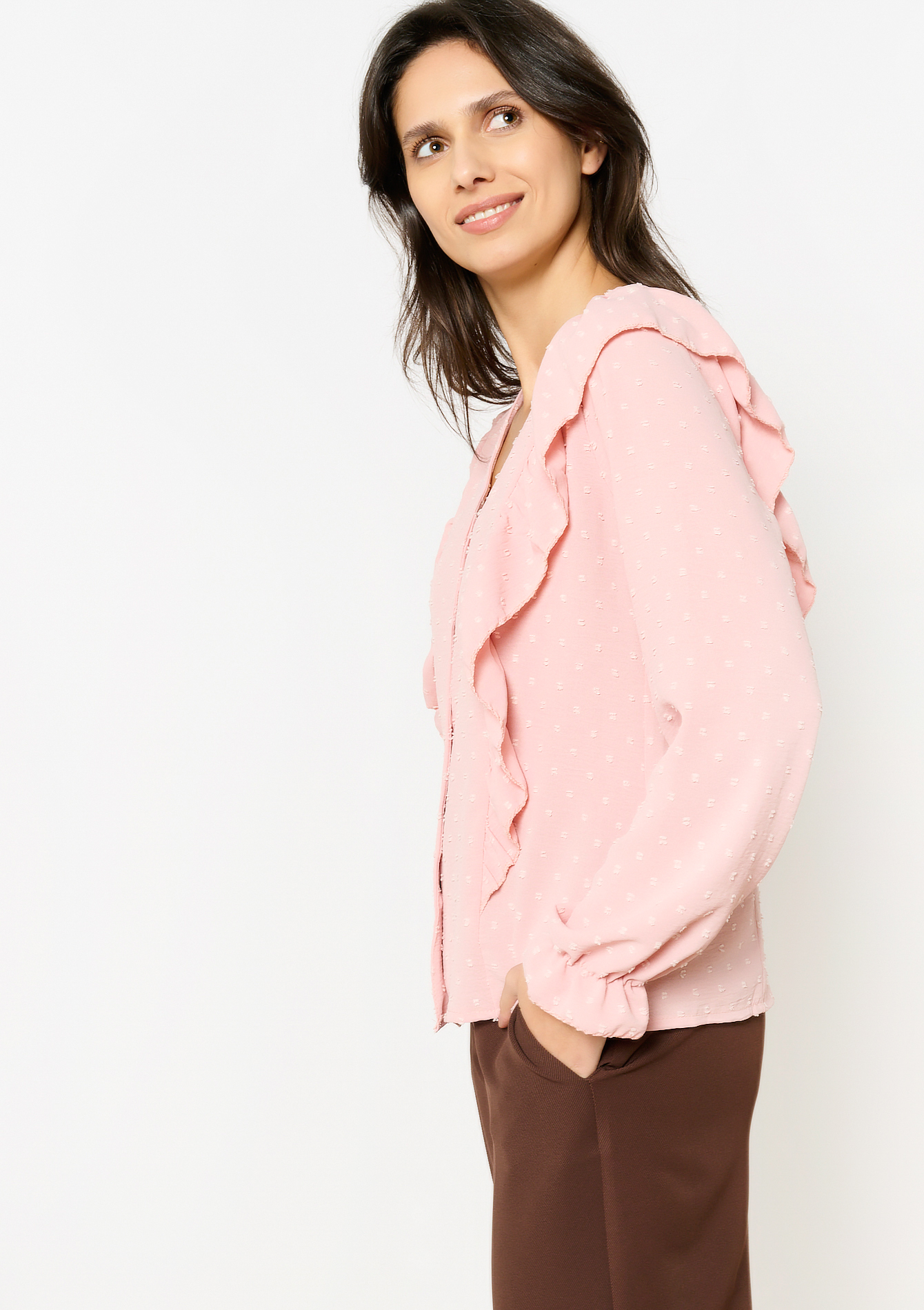 Blouse à volants, undefined - NUDE PINK - undefined