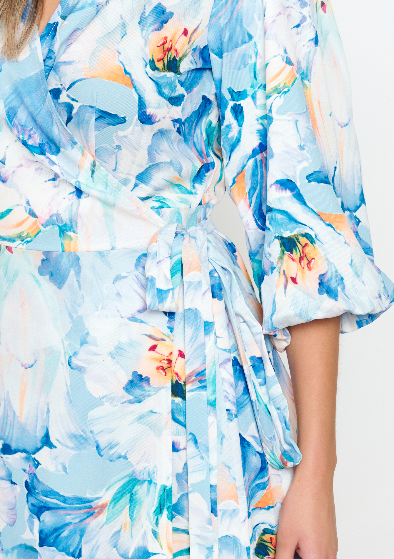 Robe cache-coeur à imprimé fleuri, undefined - PASTEL BLUE - undefined