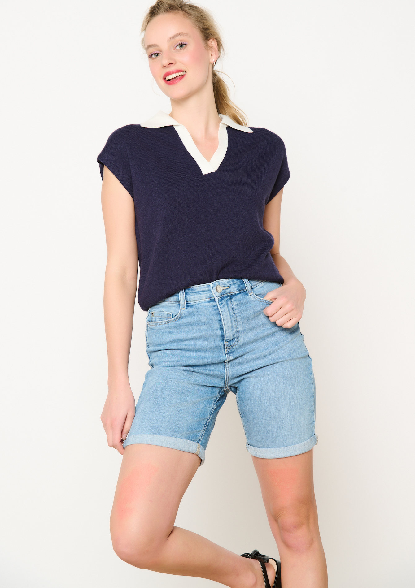 Denim short, undefined - BLUE BLEACHED - undefined