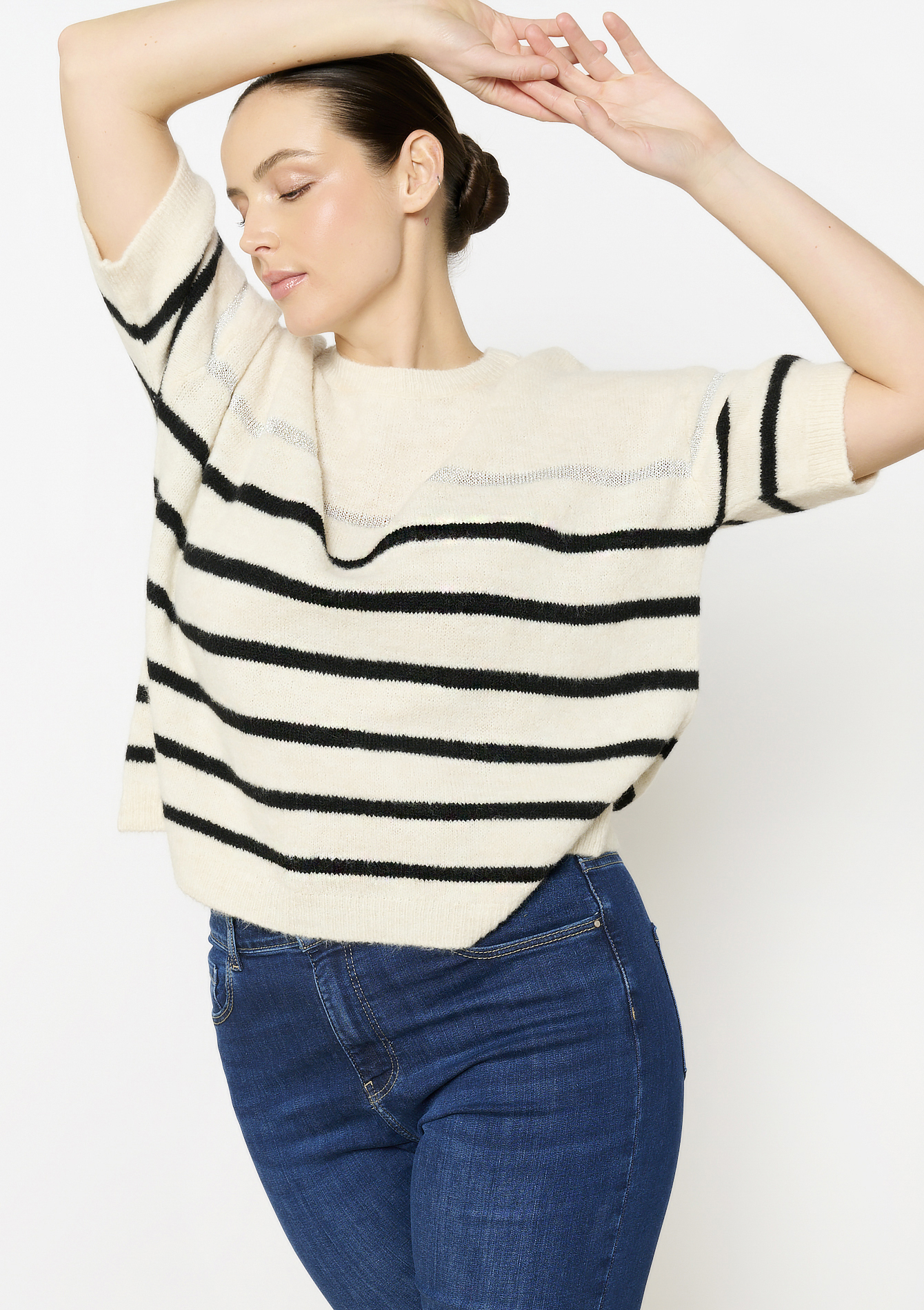 Gestreepte trui met korte mouwen, undefined - OFFWHITE - undefined