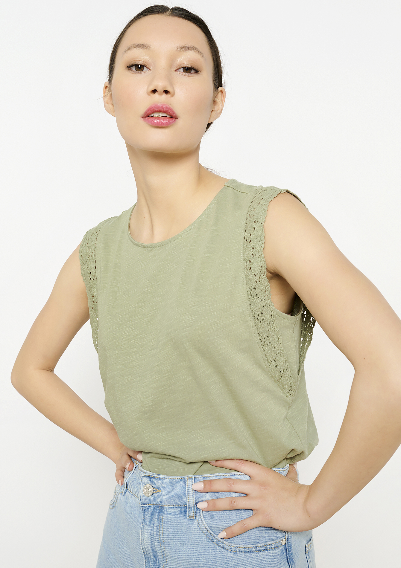 Top with lace, undefined - KHAKI FADED - undefined