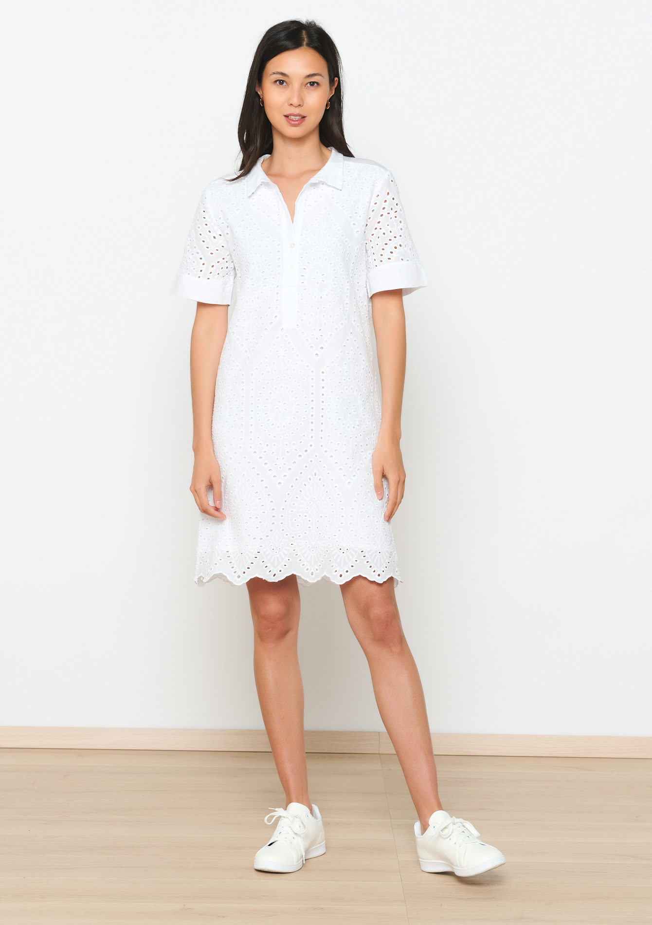 Korte jurk met broderie anglaise, undefined - OFFWHITE - undefined
